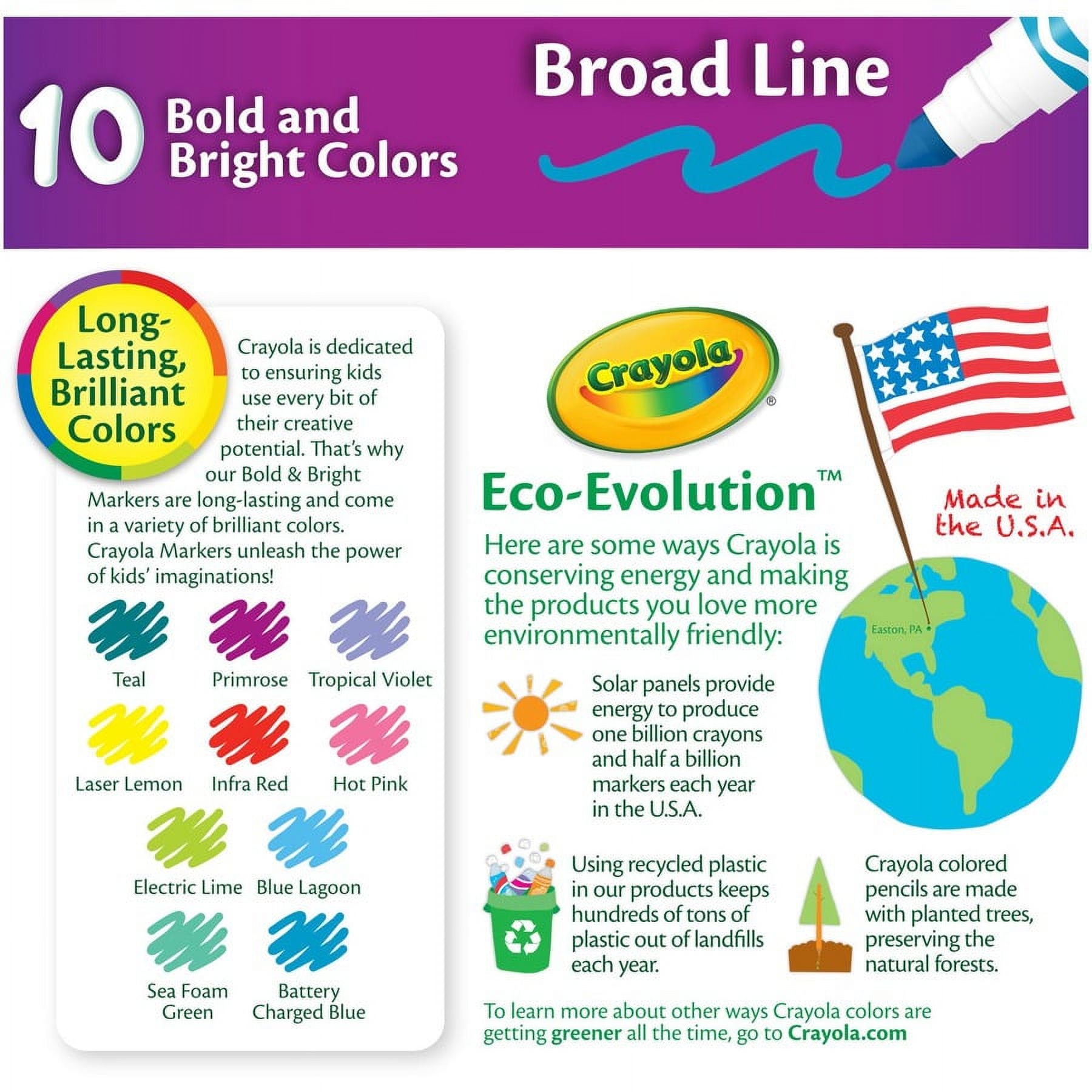 Crayola Original Broad Line Markers, Assorted Bright and Bold Colors, Set of 10