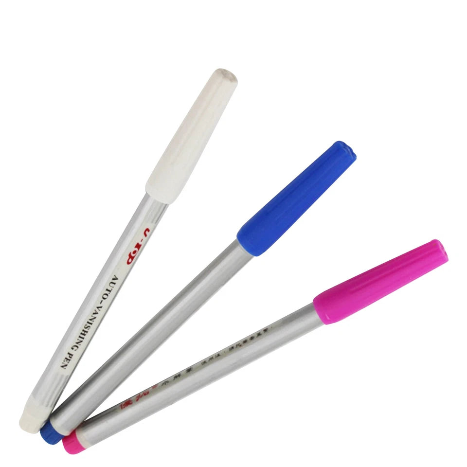 3Pcs(White, Blue, Pink) Water Erasable Vanishing Fabric Marker Cloth Ink Pen