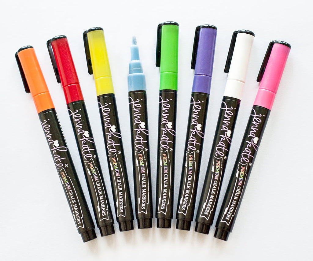 Jennakate 8 Pack dry erase neon liquid chalk markers - 3mm - fine tip