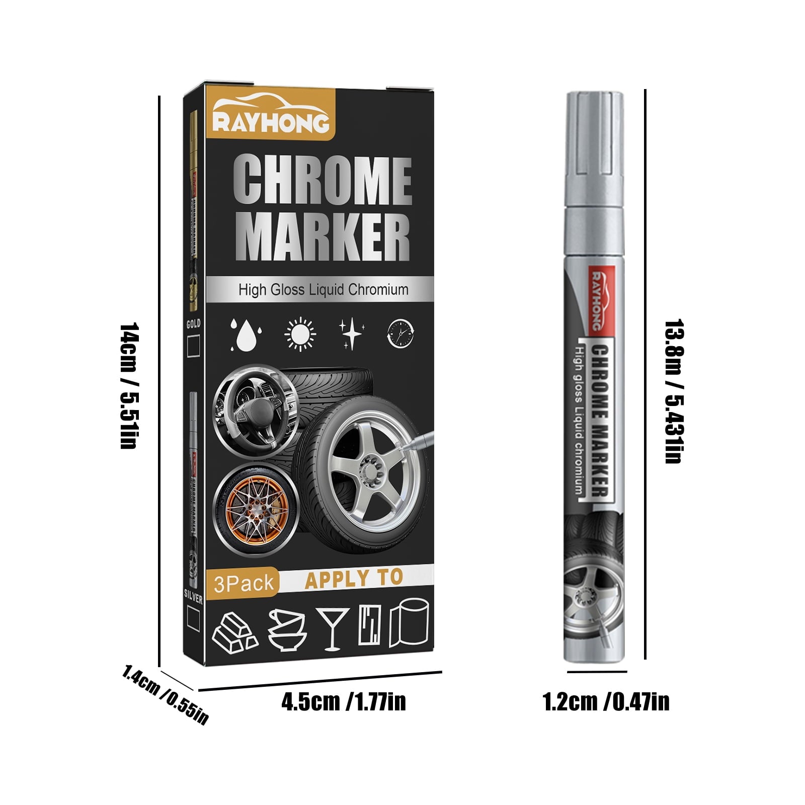 Liquid Chrome Paint Marker Pen,3PCS Liquid Chrome Marker Set,Chrome Touch Up Markers for Model Metal Cars Tire DIY Art Craft Repair - Silver