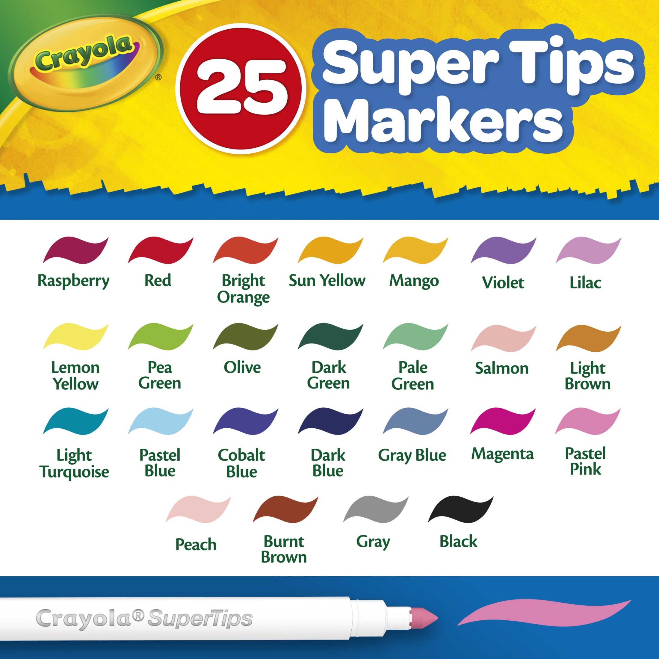 Crayola Create & Color Super Tips Marker Kit, 25 Ct with Storage, Back to School Supplies, Travel Activities, Coloring Art Gift for Kids, Ages 4, 5, 6, 7, 8