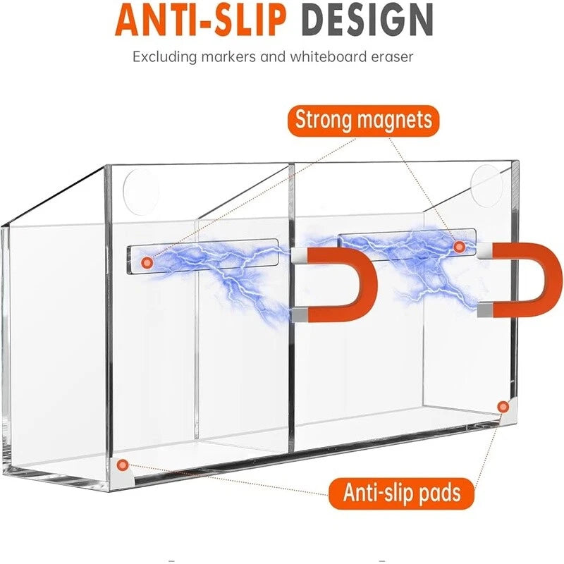 Magnetic Dry Erase Marker Holder Non-Slip Acrylic Desk Organizer Pen Storage New