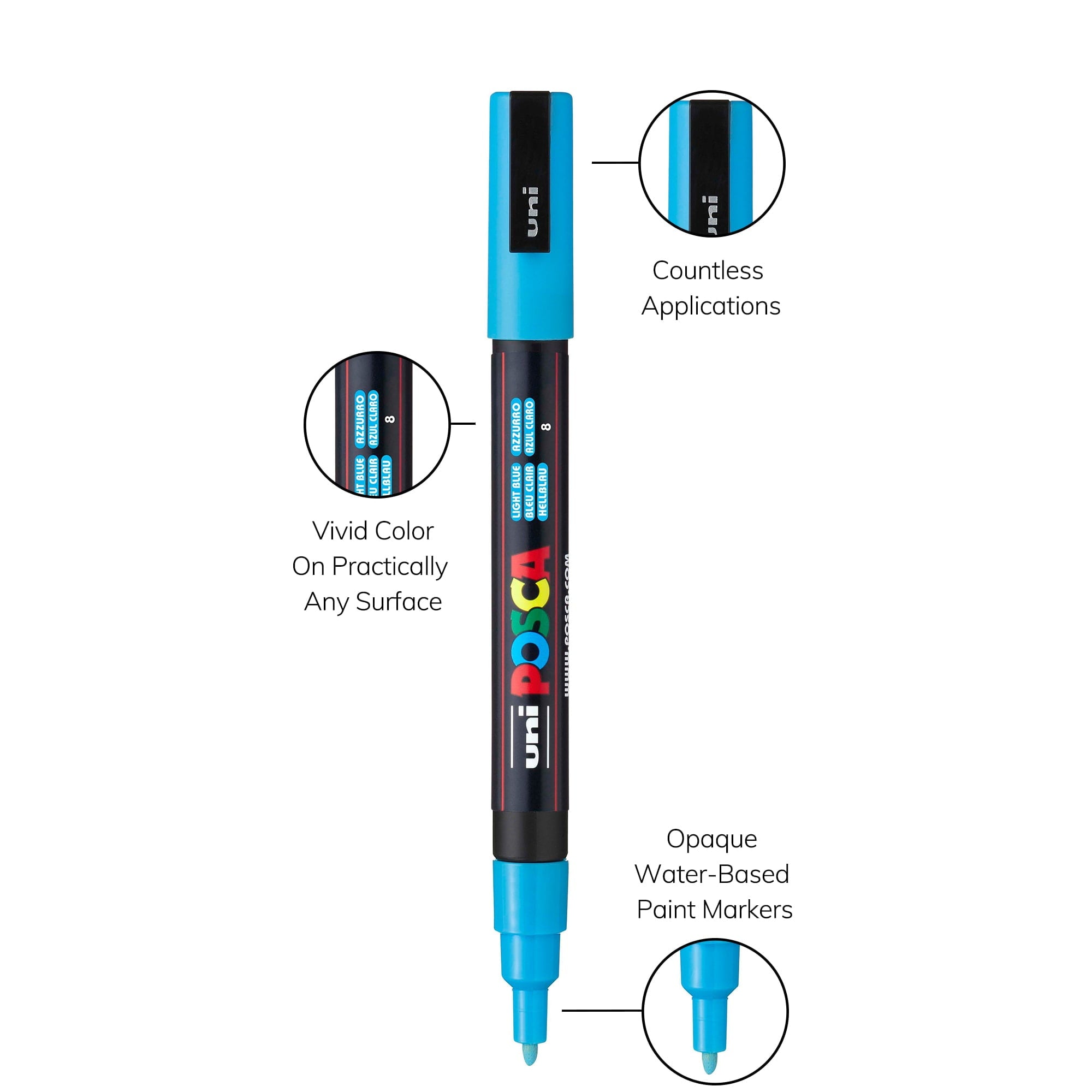 Uni POSCA PC-3M Water-Based Paint Markers, Reversible Fine Tip (0.9-1.3mm), Assorted Ink Colors, 15 Count