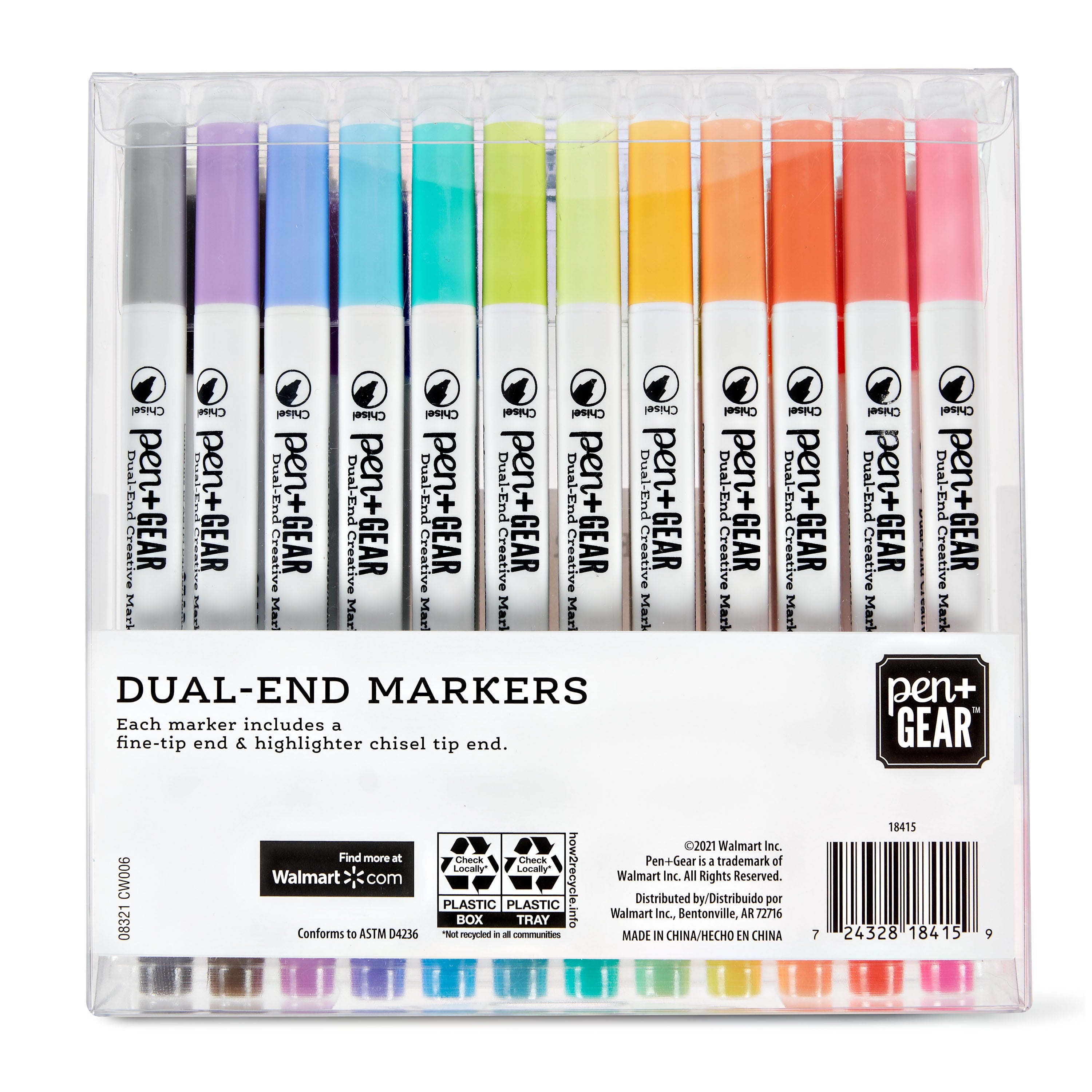 Pen+Gear Markers, Chisel and Fine Tip, Assorted Colors, 24 Count