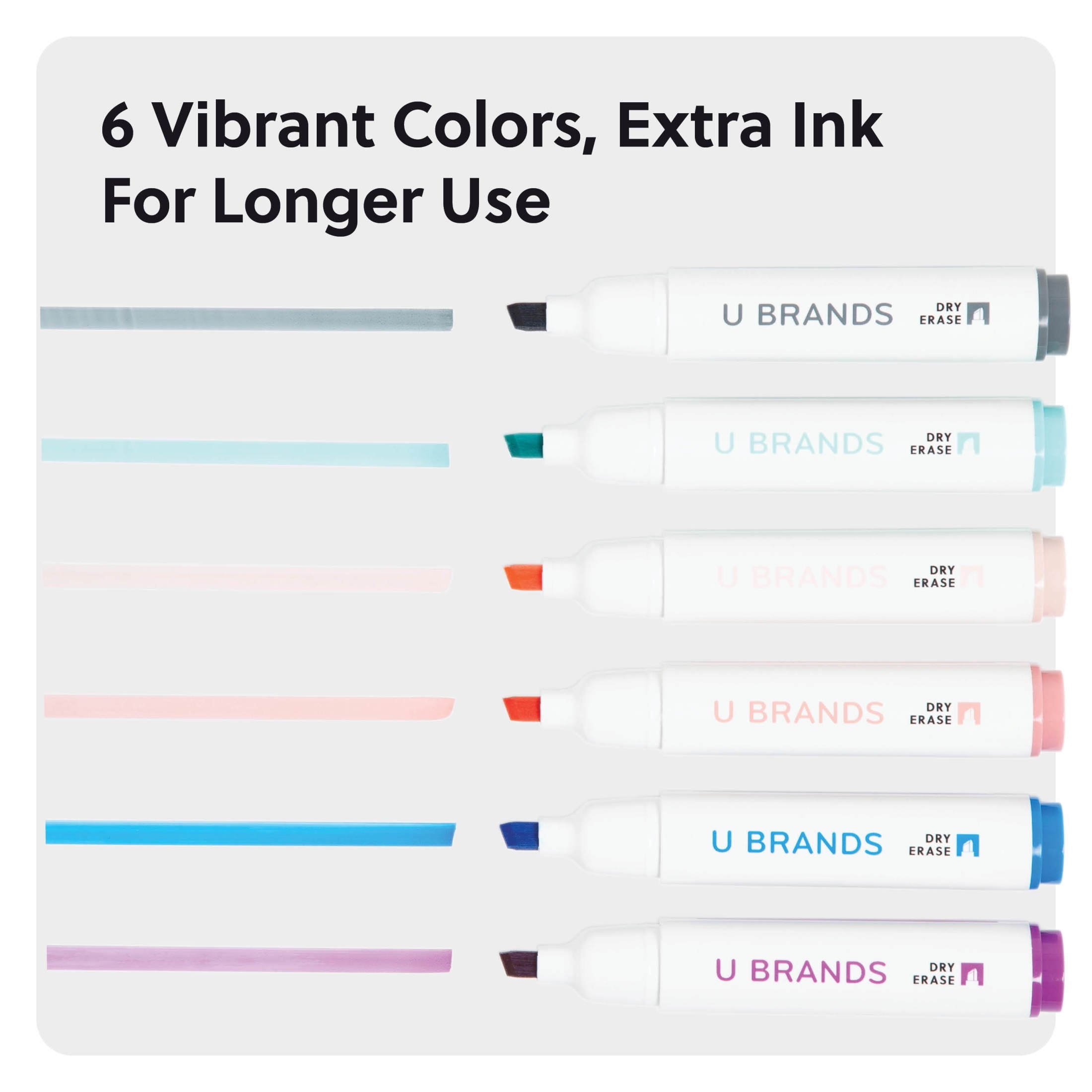 U Brands Dry Erase Markers, Set of 6, Assorted Colors, Low-Odor, Chisel (5 mm) Tip