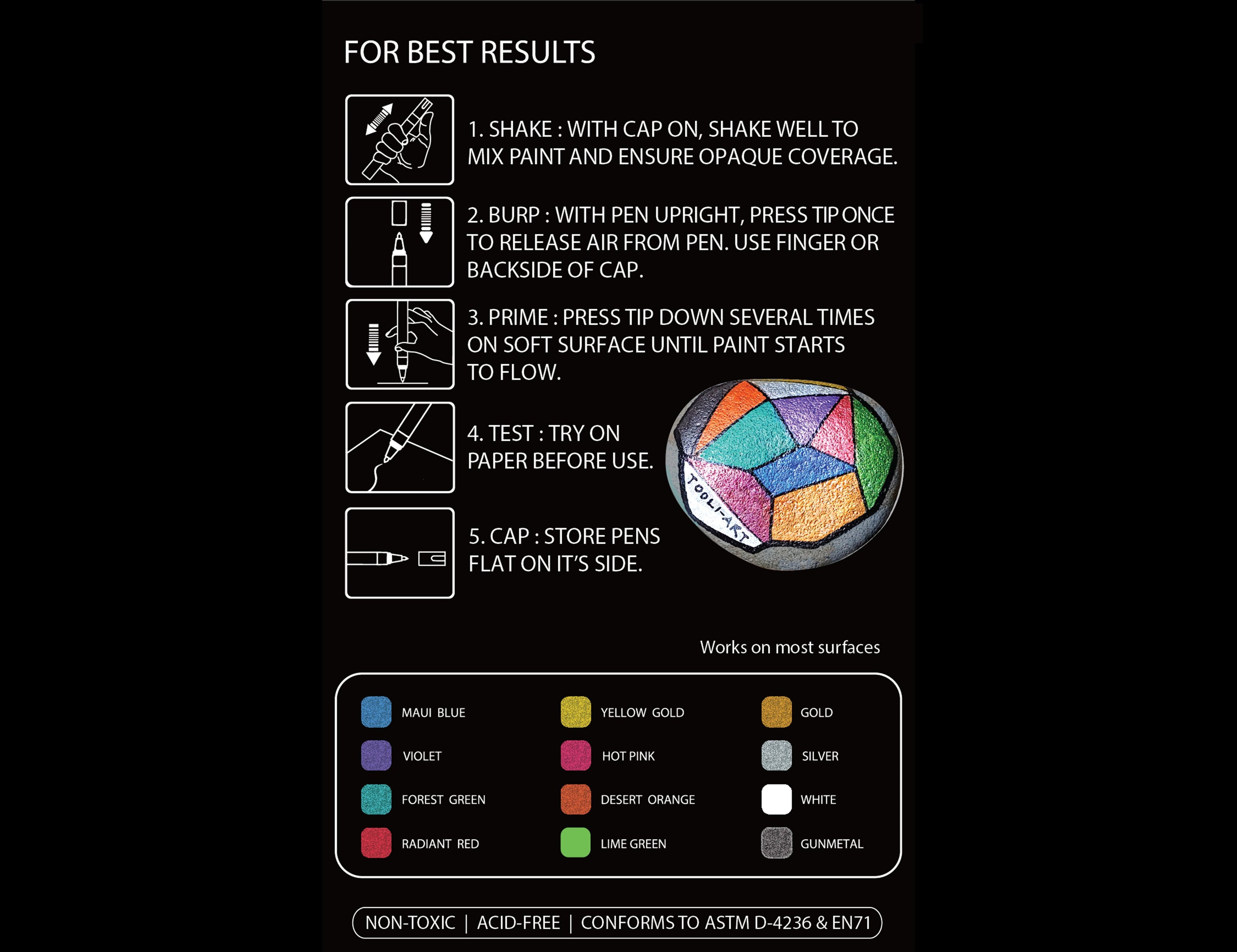 Tooli-Art Metallic Acrylic Paint Pens Marker Set for Rocks, Glass, Mugs, and Most Surfaces with 0.7mm Extra Fine And 3.0mm Medium Tip Combo Marker Set of 24