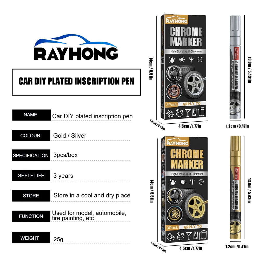 Liquid Chrome Paint Marker Pen,3PCS Liquid Chrome Marker Set,Chrome Touch Up Markers for Model Metal Cars Tire DIY Art Craft Repair - Silver