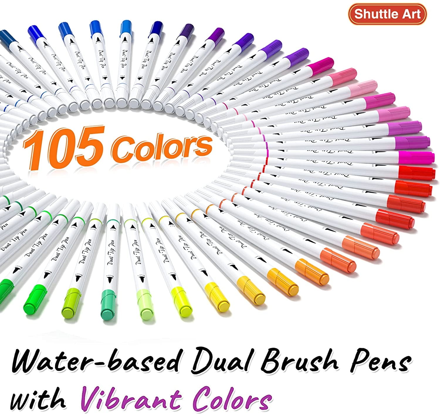 Dual Tip Brush Pens Art Markers, Shuttle Art 105 Colors Fine and Brush Dual Tip Markers Set in Portable Case with 1 Coloring Book for Adult Artist Coloring