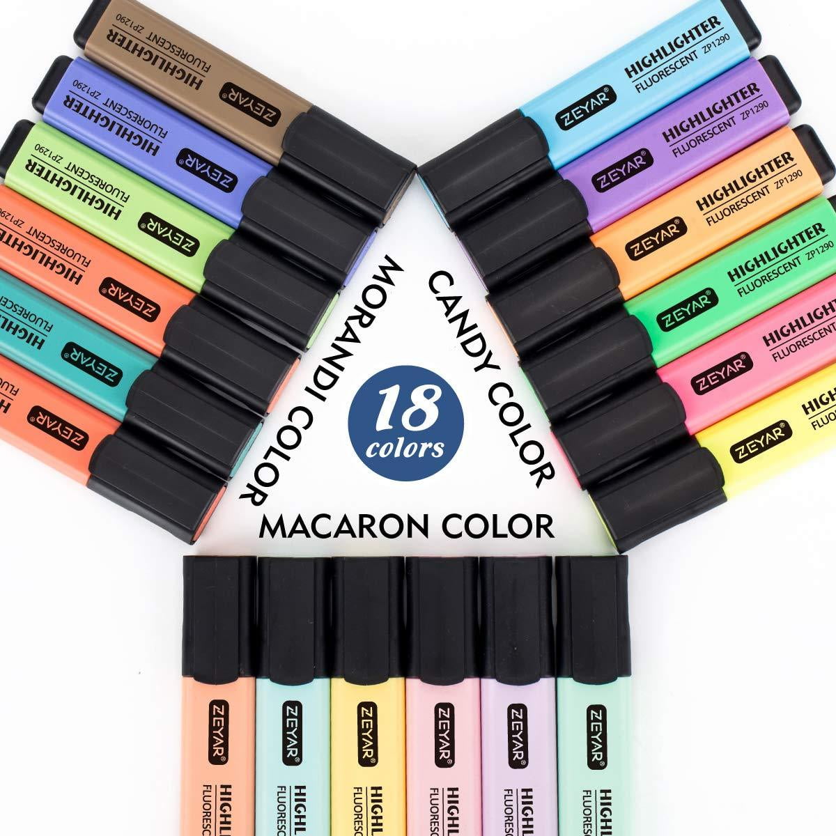 ZEYAR Highlighter Pastel Colors Chisel Tip Marker Pen, Assorted Colors, Water Based, Quick Dry 18 Colors