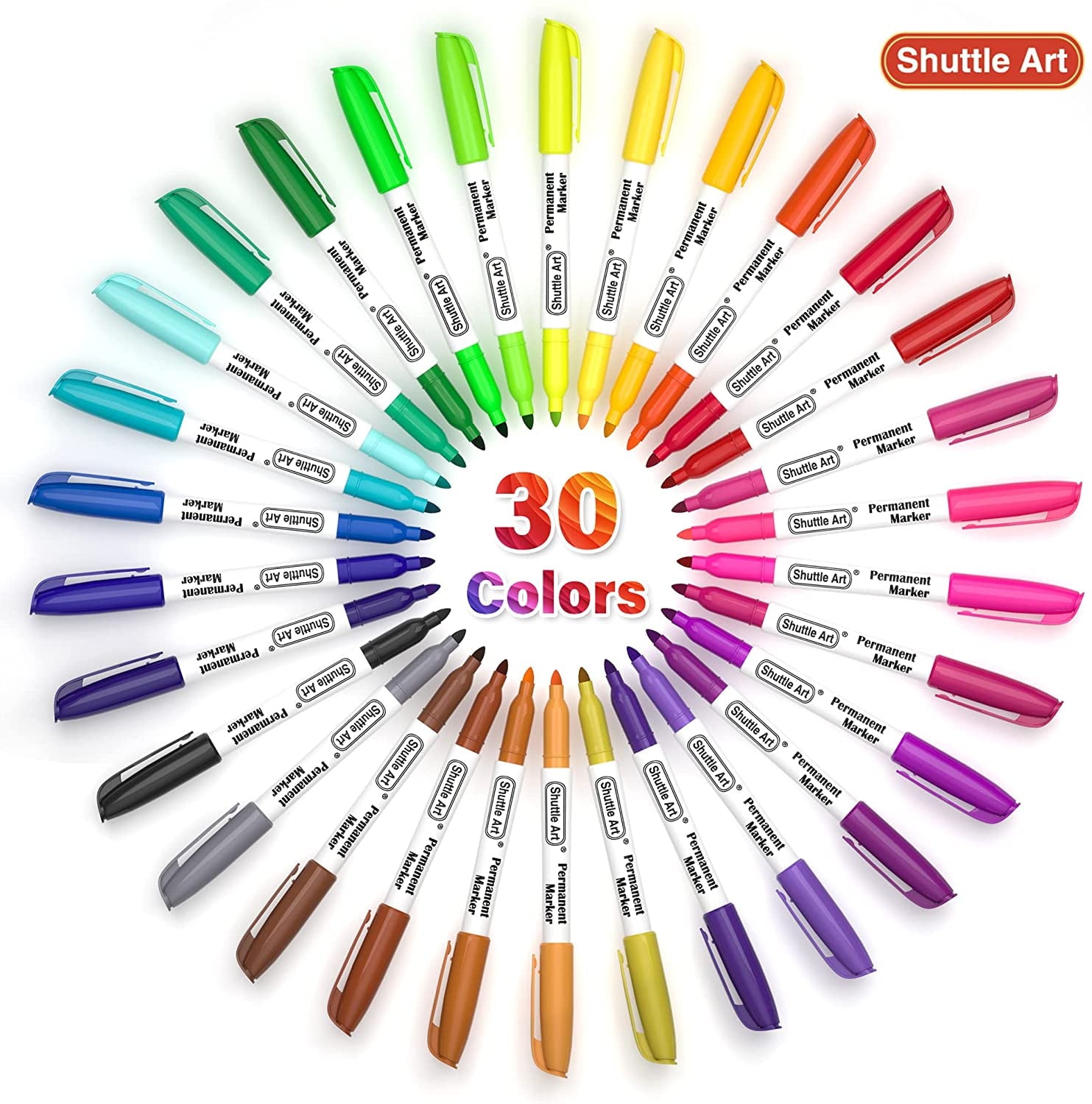 Permanent Markers, Shuttle Art 30 Colors Fine Point Assorted Colors Permanent Marker Set, Works on Plastic,Wood,Stone,Metal and Glass for Adult Coloring Doodling Marking