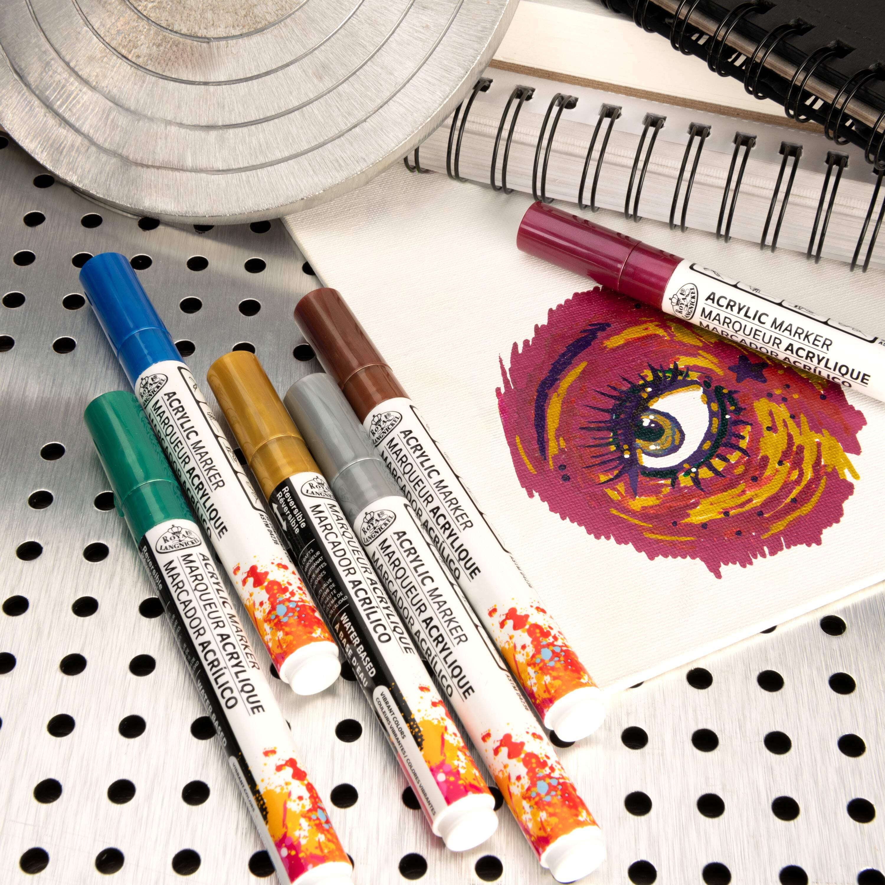 Royal & Langnickel 6 Piece Acrylic 2.0 mm Reversible Tip Metallic Markers