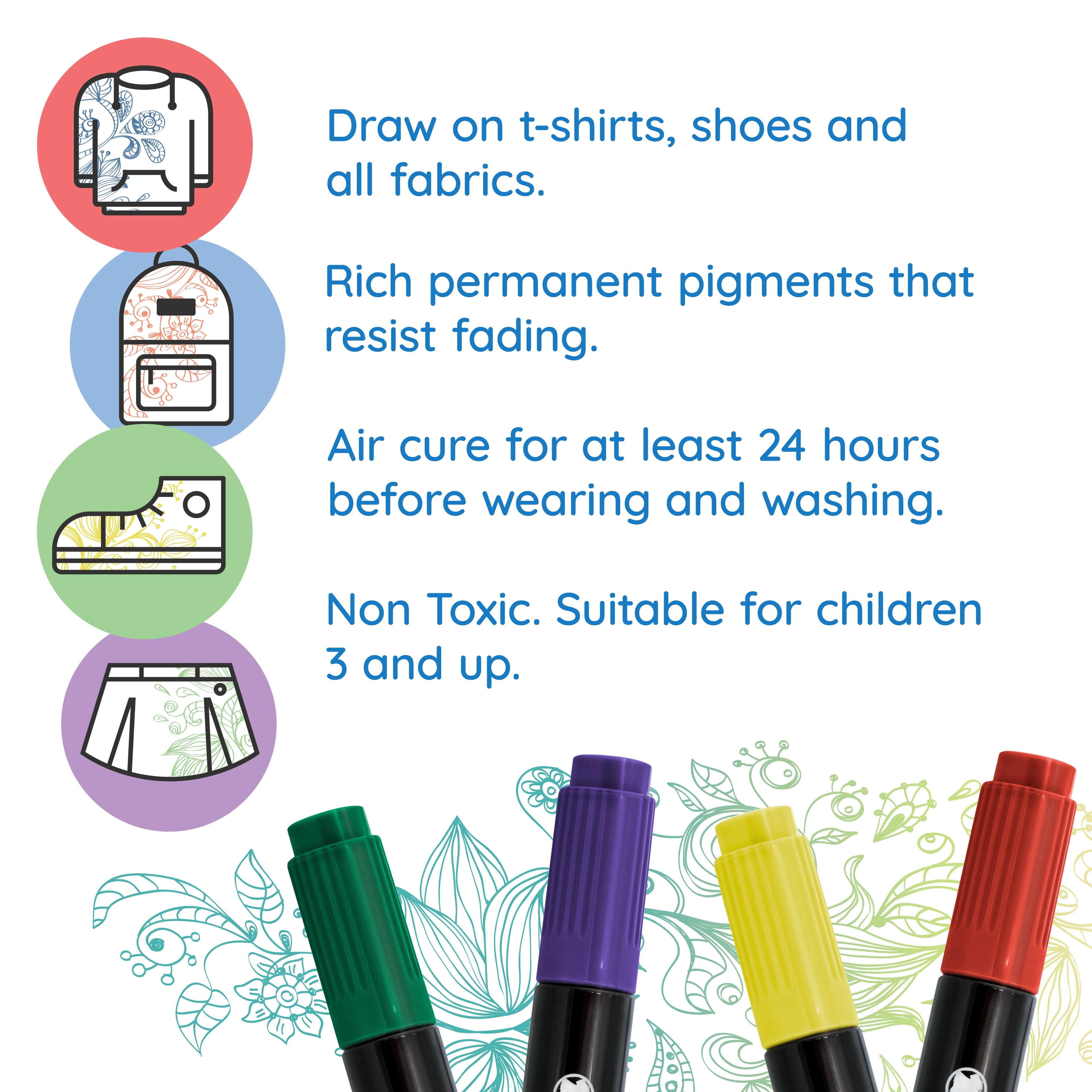 Crazy Colors Dual Tip Fabric & T-Shirt Marker 20 Color Set - Bullet & Chisel Tips - Child Safe - Create Art on Clothing