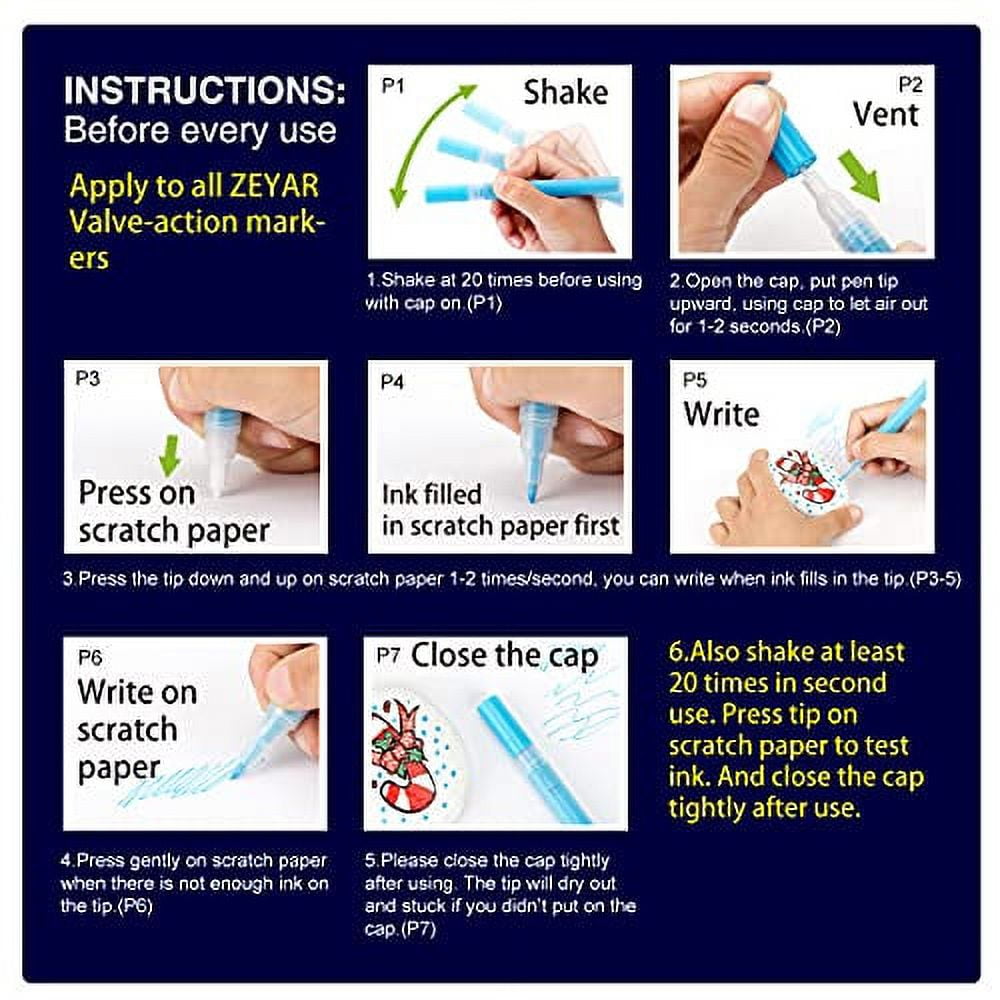 ZEYAR White and Black Acrylic Paint pen, Water Based, Set of 7, Extra Fine Point, Great for Rock Painting, Ceramic, Glass, Wood and smooth surfaces, Opaque ink