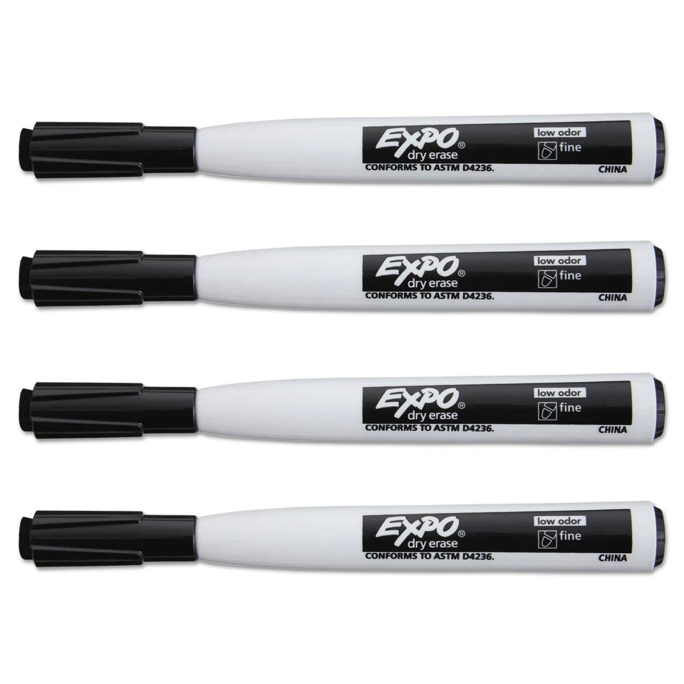 Expo Magnetic Dry Erase Marker Fine Tip Black 4/Pack 1944745