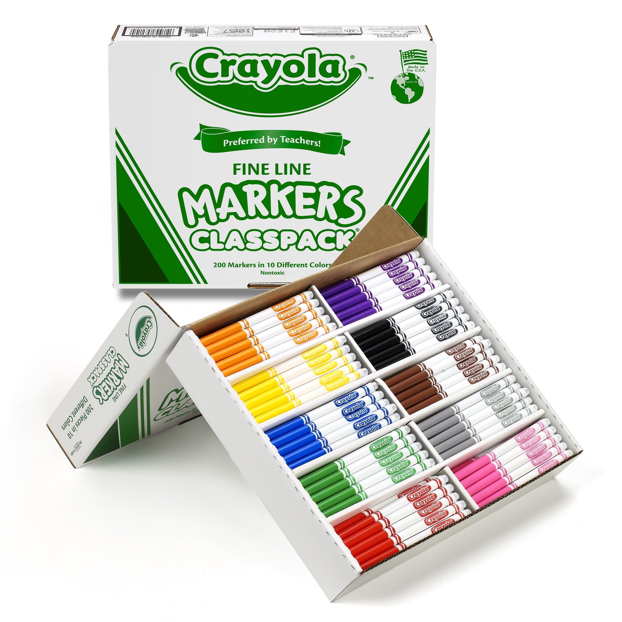 Crayola® Non-Washable Classpack Markers, Fine Point, 10 Colors, Pack of 200