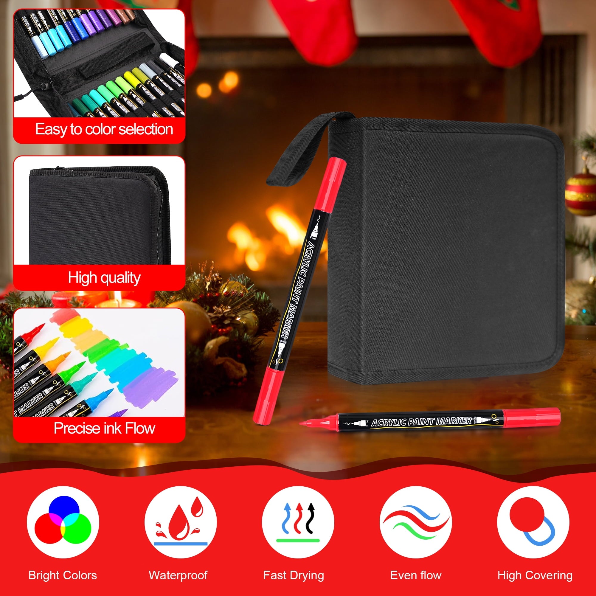 BUSATIA 48 Colors Paint Markers Acrylic Paint Pens, Dual Tip with Brush Tip and Fine Tip, Art Supplies for Rock Painting, Wood, Canvas, Stone, Glass, DIY Crafts Making Drawing Kit with Bag