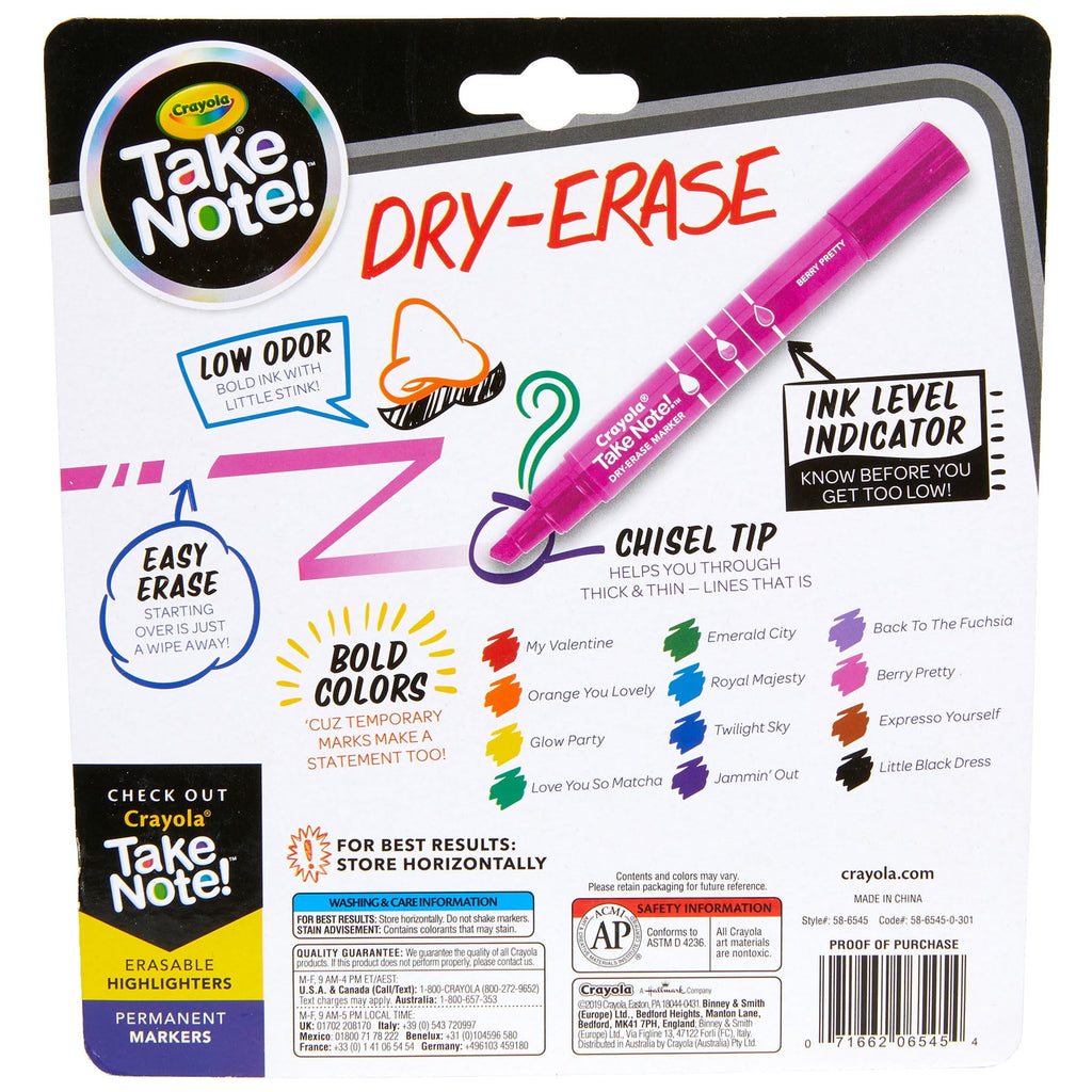 Crayola Take Note! Dry Erase Markers, Chisel Tip, 12 Count