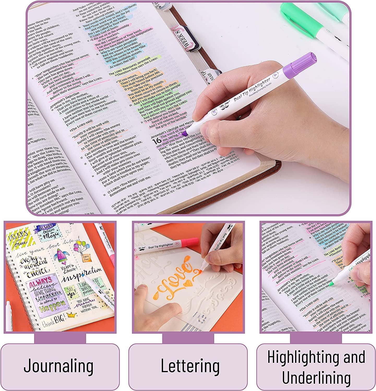 Mr. Pen- Dual Tip Highlighters, Pastel Colors, 12 Pack, Fine & Chisel Tip Highlighters Assorted Colors