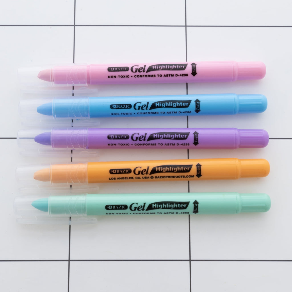 BAZIC Highlighter Gel Pen Bible Highlighter, No Bleed Pastel Highlighting Coloring Pen (5/Pack), 12-Packs