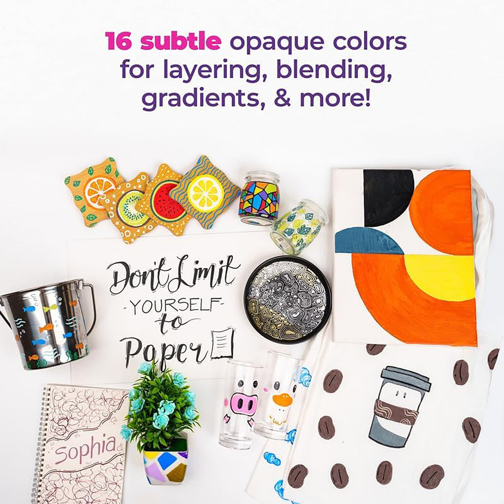 Pintar Art Pastel Acrylic Paint Pens, Medium Point Tip Brush Pens & Fabric Markers, 16 Count