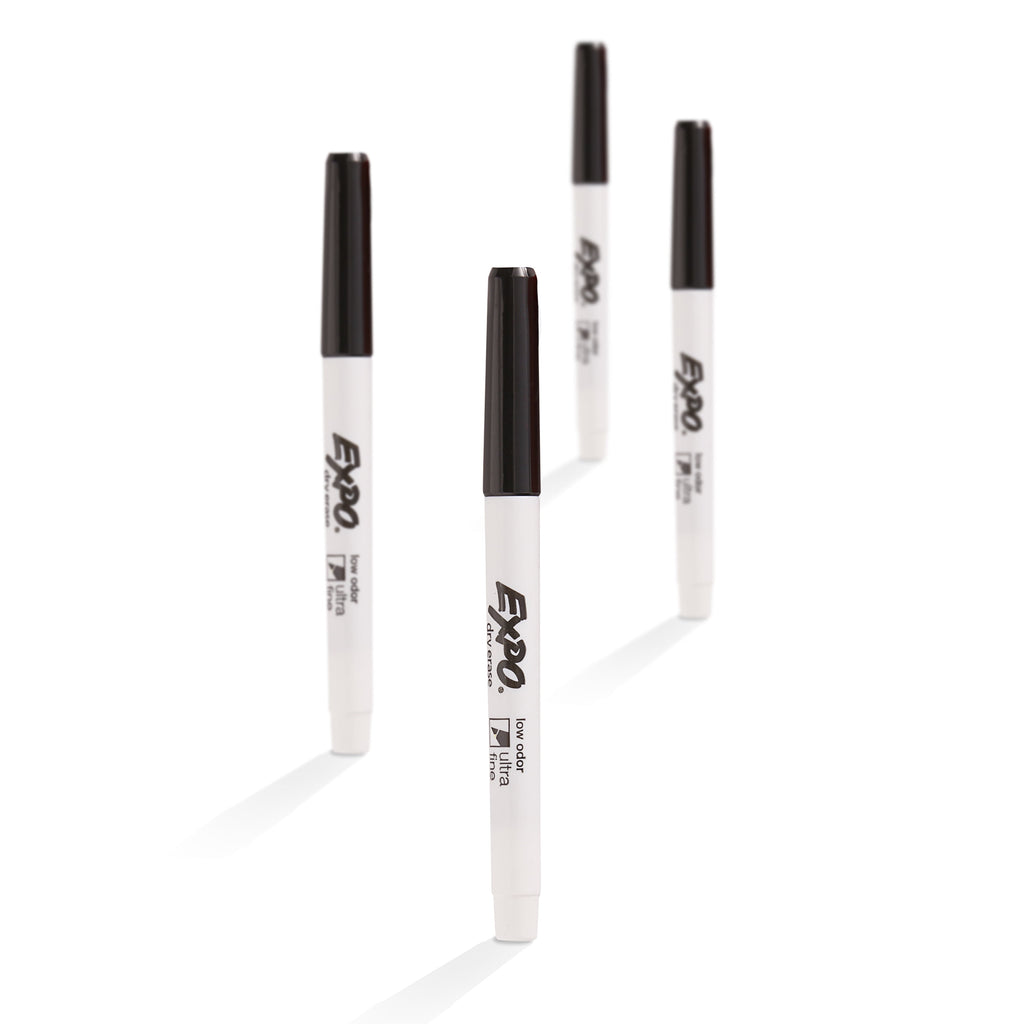 Low-Odor Dry-Erase Marker, Ultra Fine Point, Black, 4/Pack