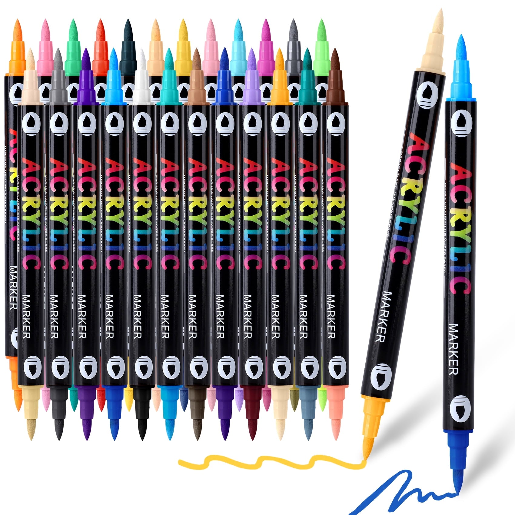 Scidweet Acrylic Paint Markers Set, 24 Pcs Dual Tip Dual Color Paint Pens Fine Needlepoint Marker Arts and Crafts Supplies Kit
