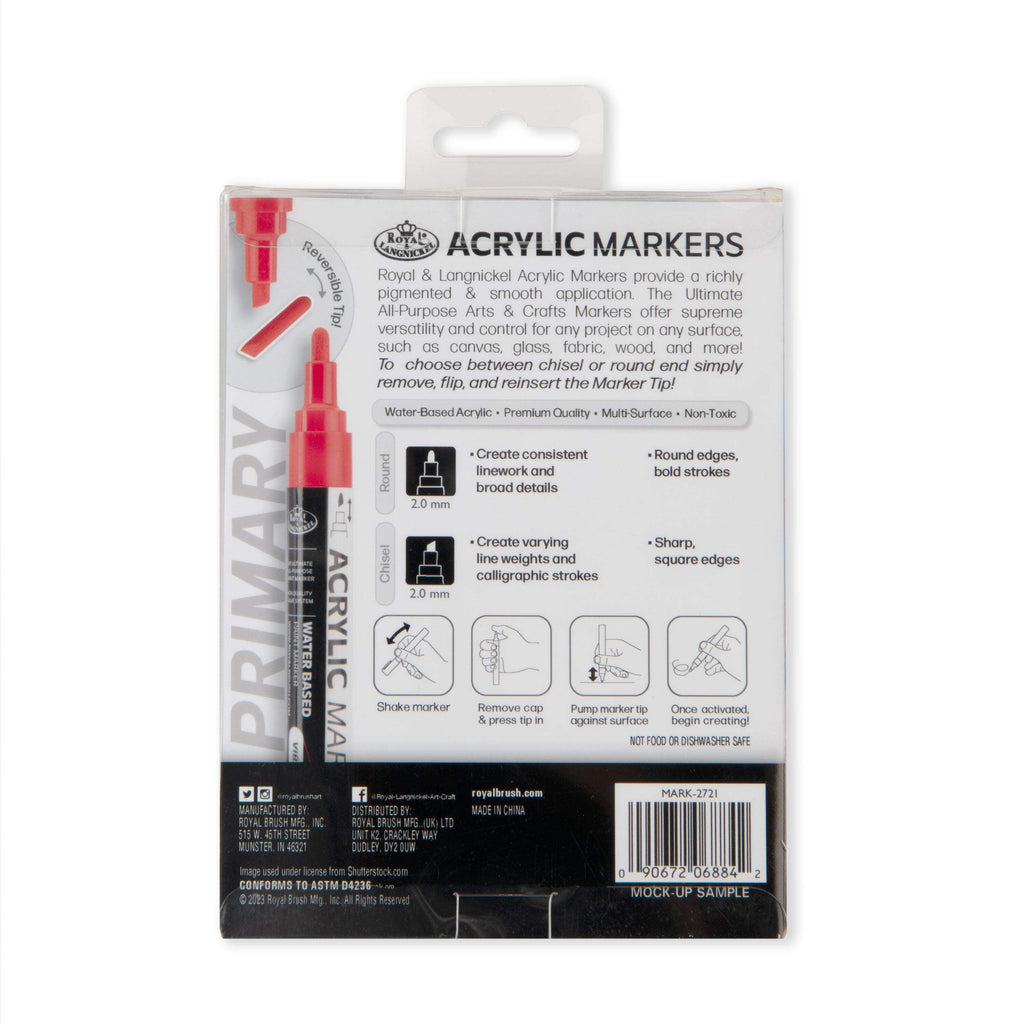 Royal & Langnickel 6 Piece Acrylic 2.0 mm Reversible Tip Primary Markers