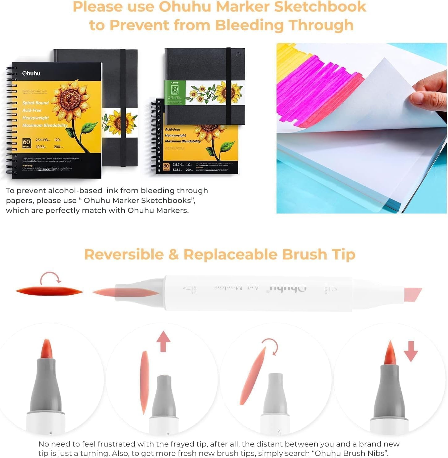 Ohuhu Alcohol Markers 72 Colors, Double Tipped (Chisel & Brush), Sketch Marker Set with 1 Blender for Artists & Adult Coloring