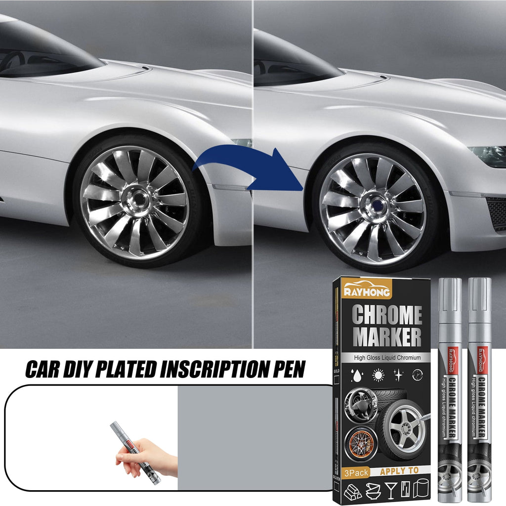 Liquid Chrome Paint Marker Pen,3PCS Liquid Chrome Marker Set,Chrome Touch Up Markers for Model Metal Cars Tire DIY Art Craft Repair - Silver