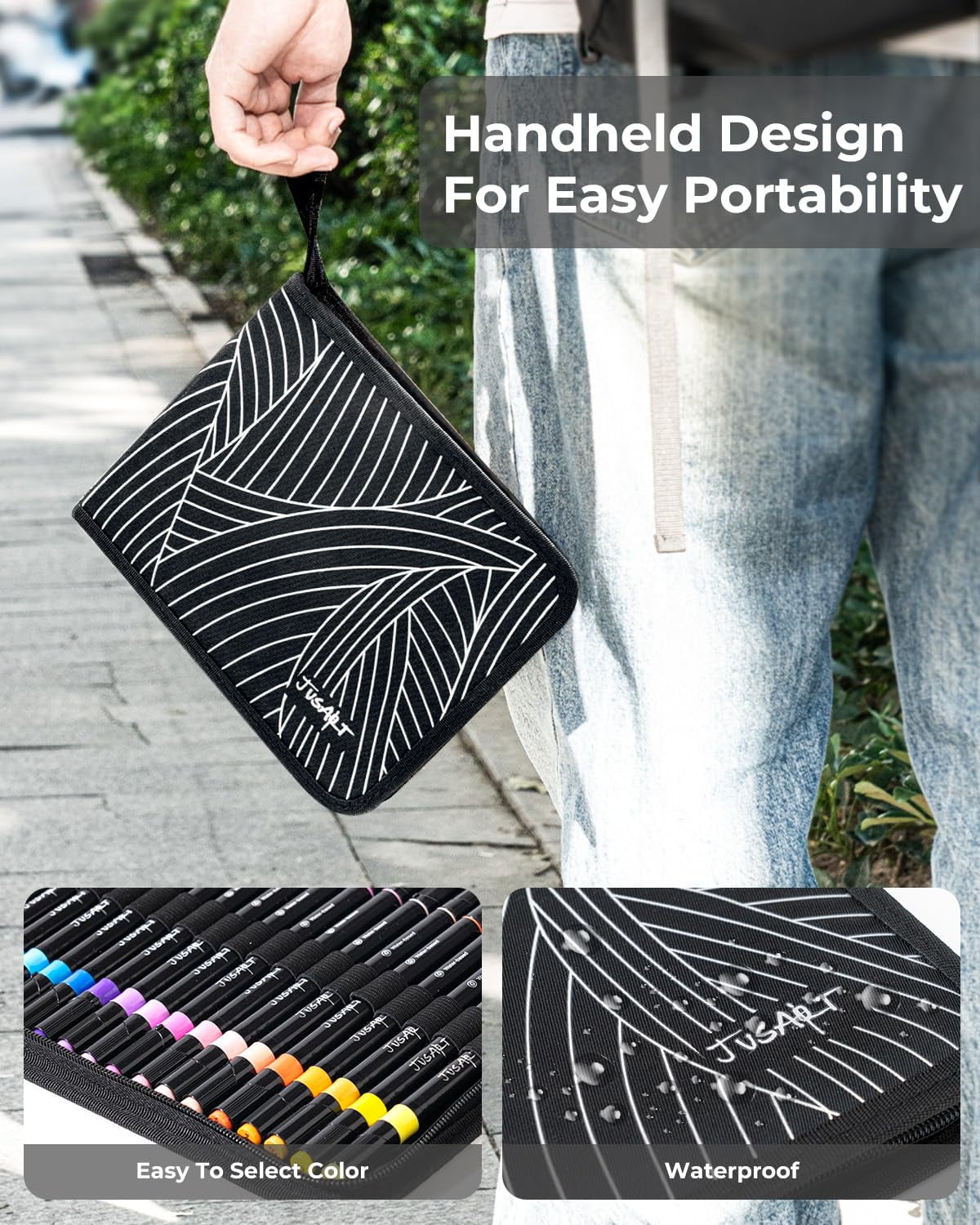 JusArt 48 Colors Markers, Dual Tip with Brush Tip and Fine Tip，for Rock, Wood, Egg, Canvas, Glass, Stone, Ceramic, DIY Crafts Professional Art Supplies with Bag