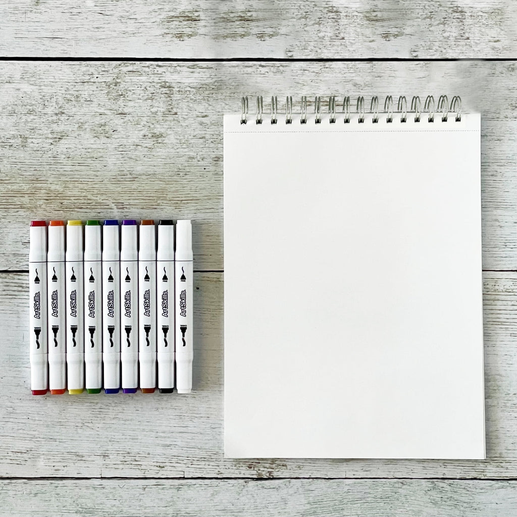ArtSkills Dual Tip Alcohol Marker Set with 9" x 12" Paper Pad, Art Markers, 10 Pieces