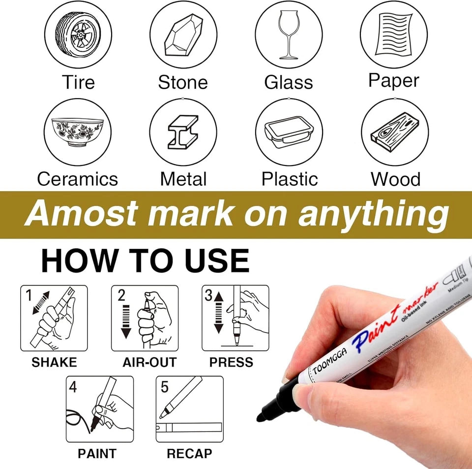 1Pcs Black Permanent Paint Pens Oil-Based Markers For Rock Metal Wood Plastic