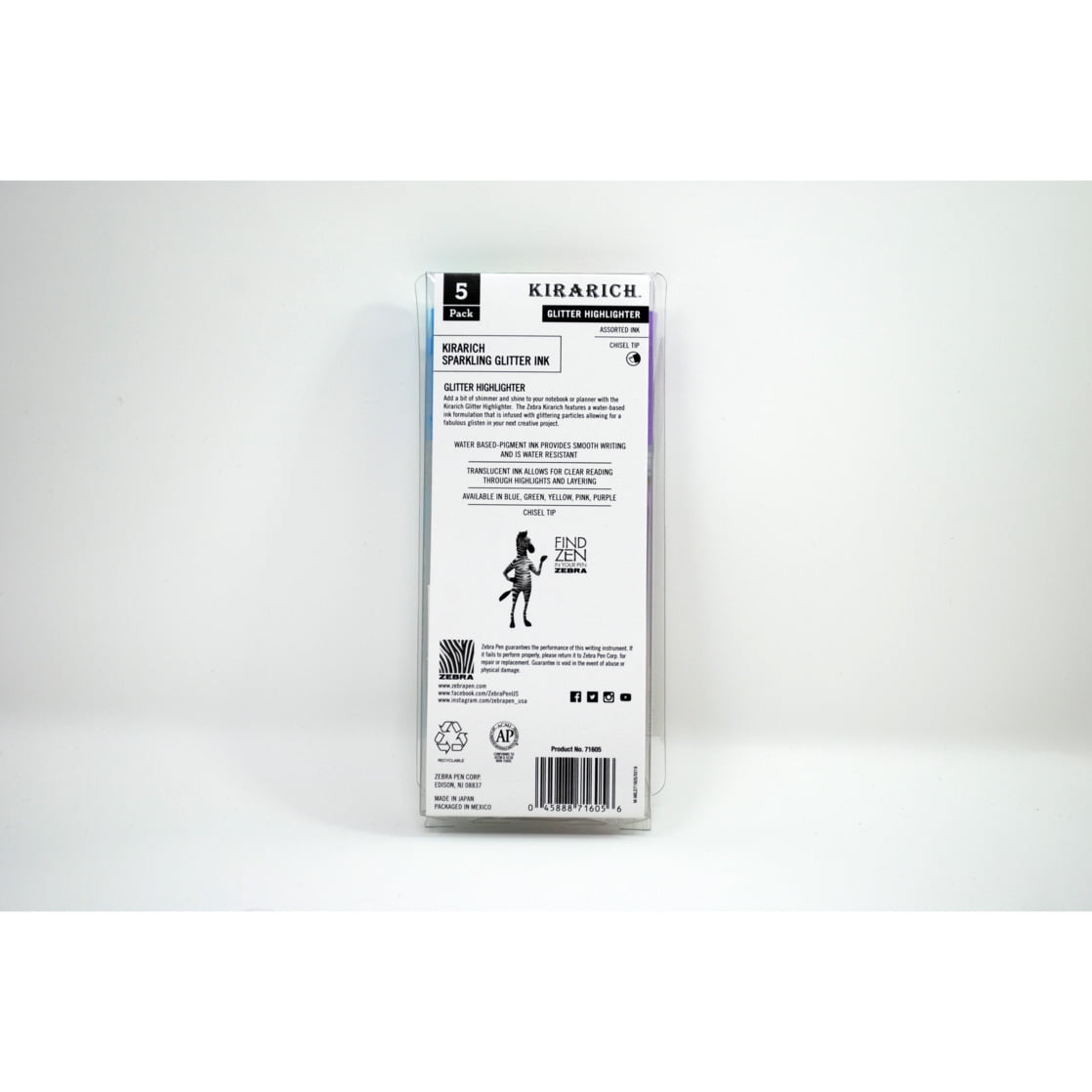 Zebra Pen Kirarich Glitter Highlighter, Chisel Tip, assorted colors, 5-pack