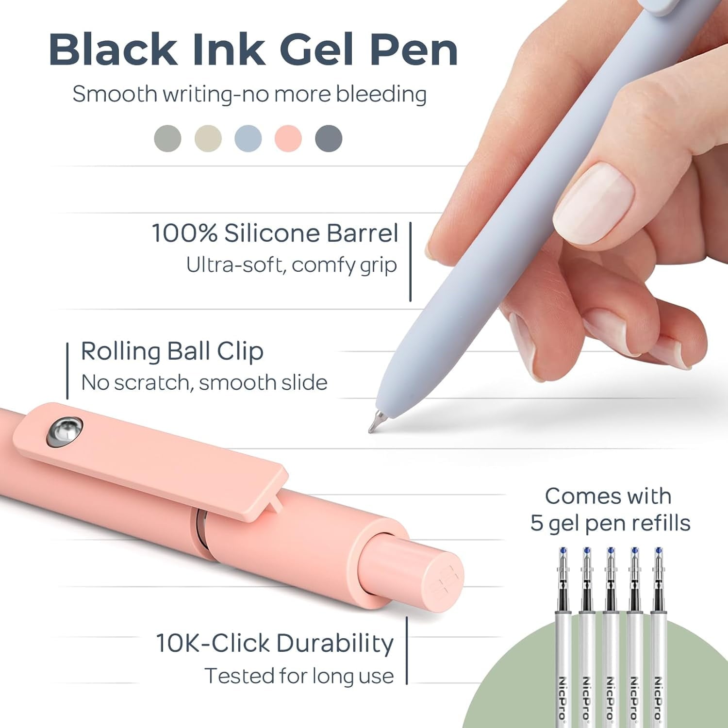 Nicpro 39Pcs Aesthetic Supplies with Big Capacity Pen Case, 12 Colors Chisel Tip Cute Highlighters, 5 Quick Dry Retractable Black Ink Pens, 6 Pastel 0.5 & 0.7 mm Mechanical Pencil