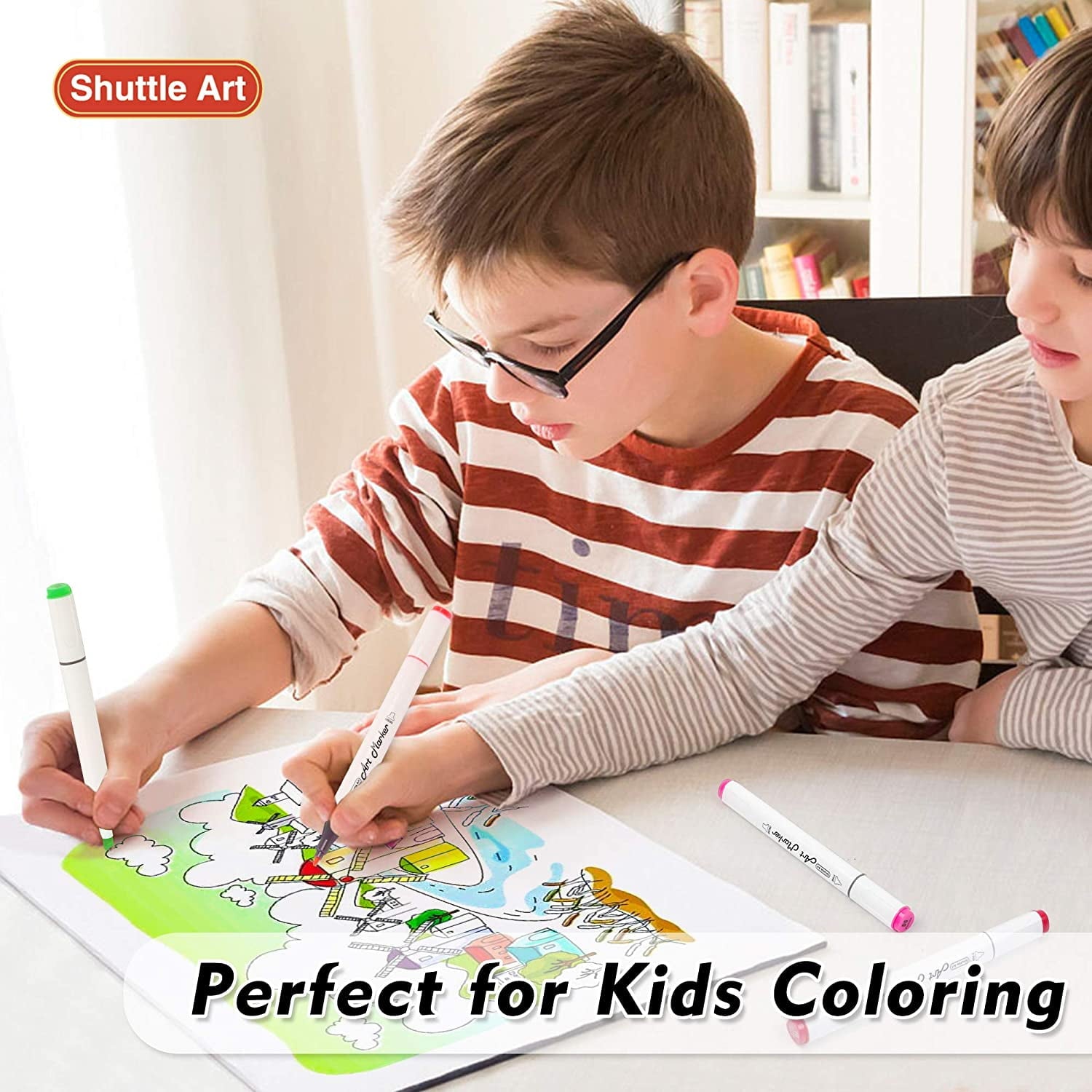 Shuttle Art 51 Colors Dual Tip Alcohol Based Art Markers, 50 Colors Plus 1 Blender Permanent Marker Pens Highlighters with Case for Illustration Adult Coloring Sketching and Card Making