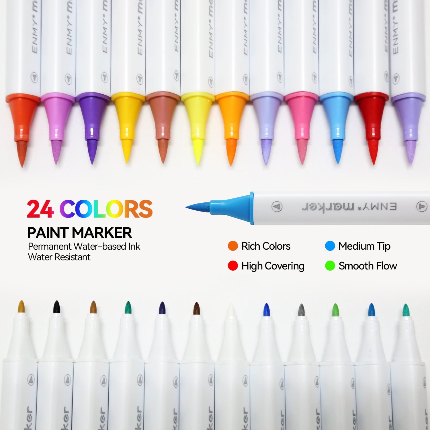 24 Colors Acrylic Paint Pens Markers,ASOVNXF Dual Tip Acrylic Paint Markers with Brush Tip and Fine Tip for Rock Painting,Wood,Canvas,Stone,Ceramic Surfaces,DIY Crafts Making Art Supplies