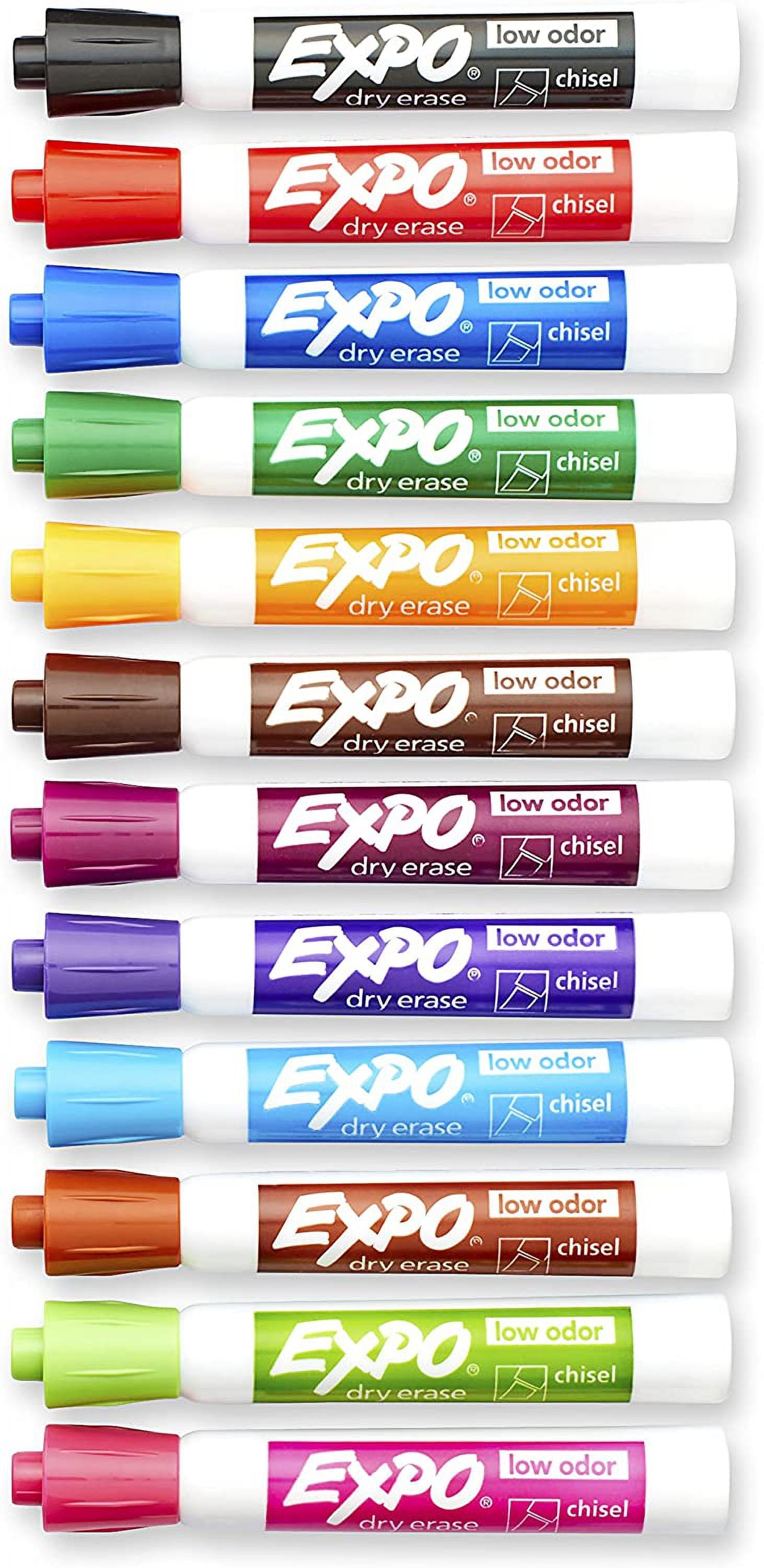EXPO Low Odor Dry Erase Markers, Chisel Tip, Assorted Colors, 12 Count