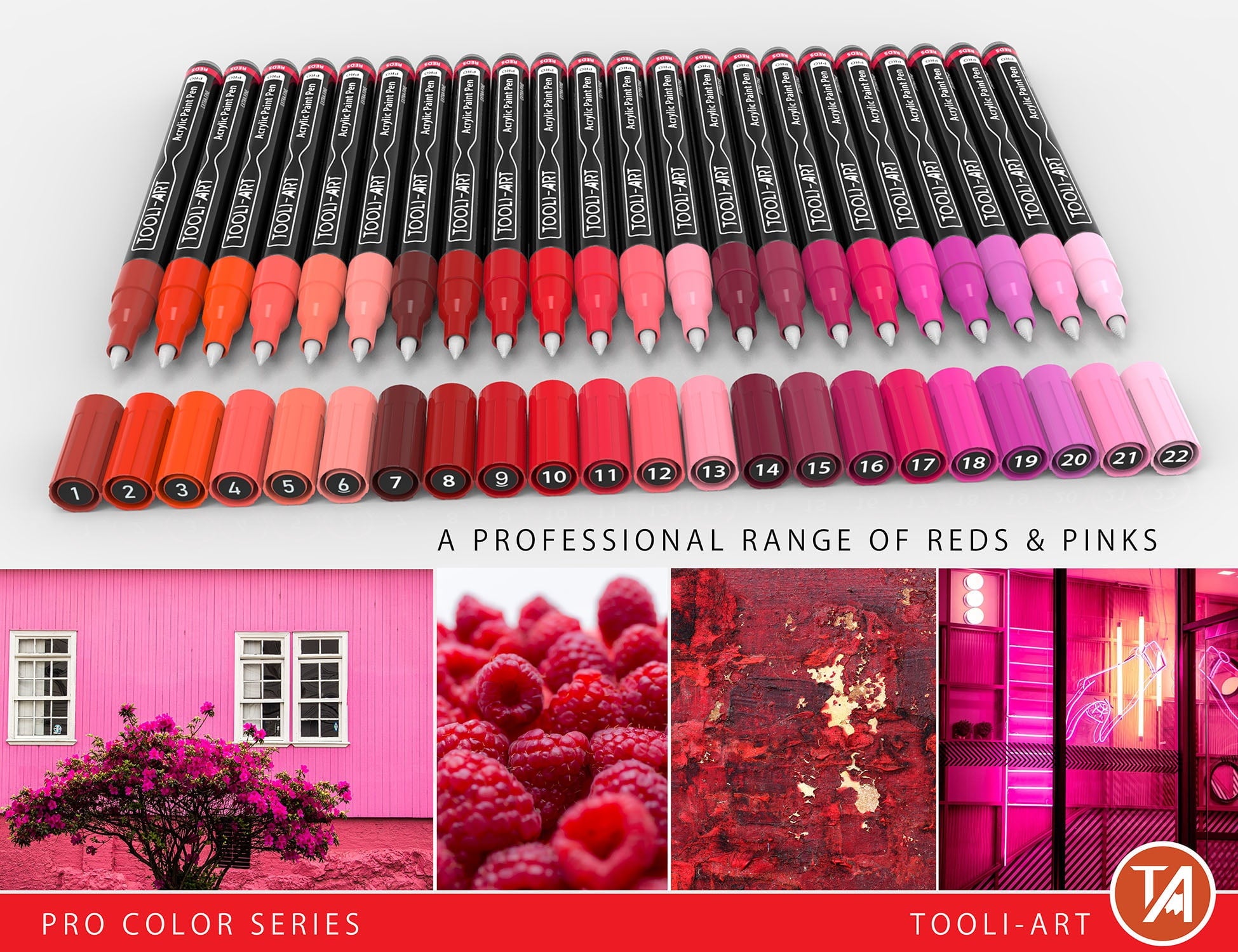 Acrylic Paint Pens 22 Assorted Red And Pink Pro Color Series Specialty Markers Set (0.7mm EXTRA FINE)