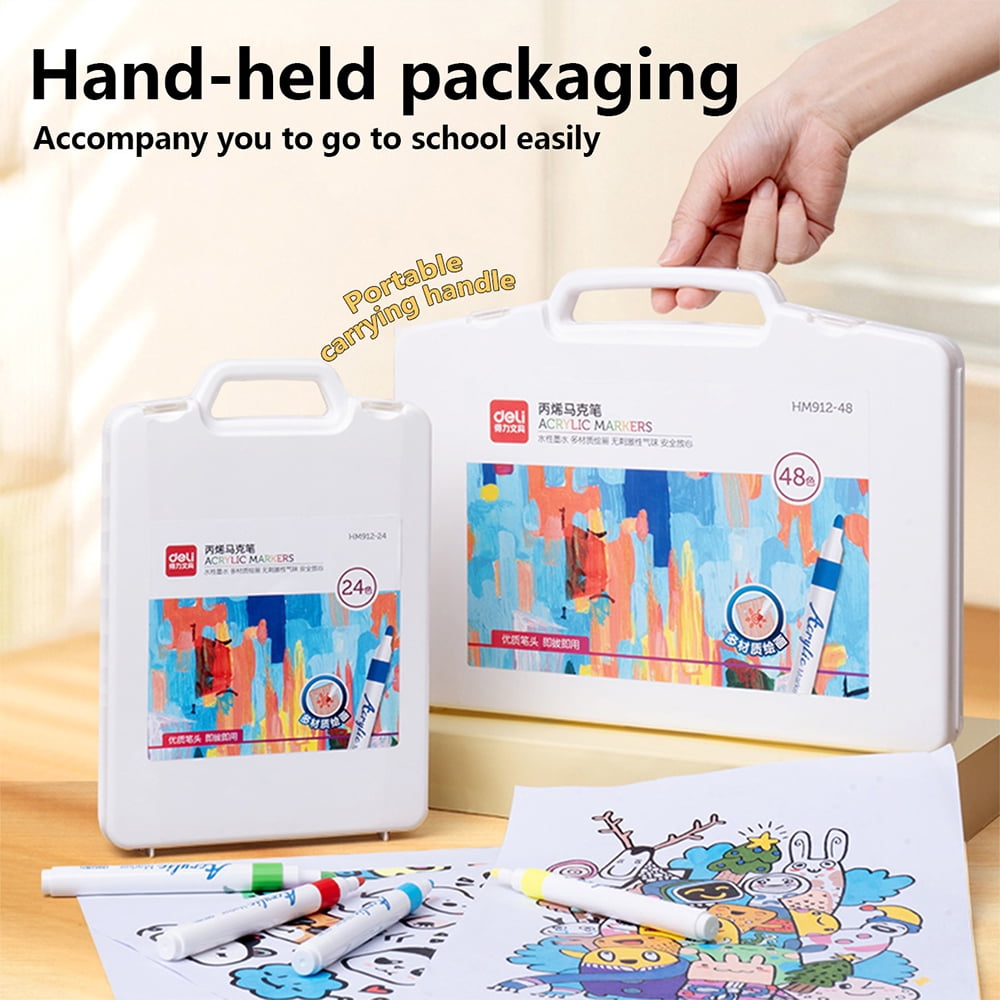 Deli Paint Markers Quick Drying Acrylic Marker Pens Paint Pens for Wood Rock Canvas (12 Colors)