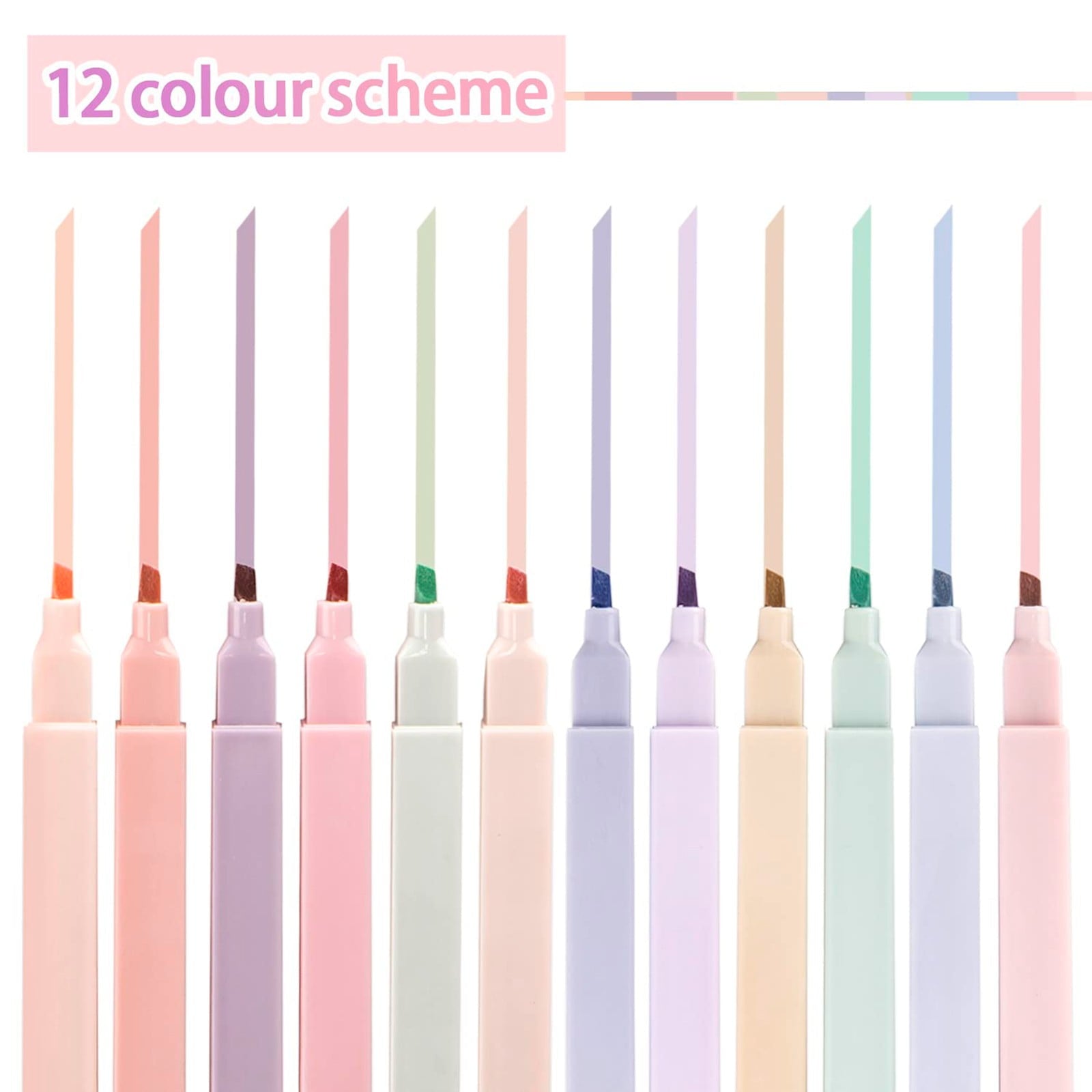 AQITTI 12Pcs Highlighters Aesthetic Pastel Highlighter&Single Double Headed Suit Set with Soft Pen Tip Highlighters and Pens No (Multicolor) 1Ml