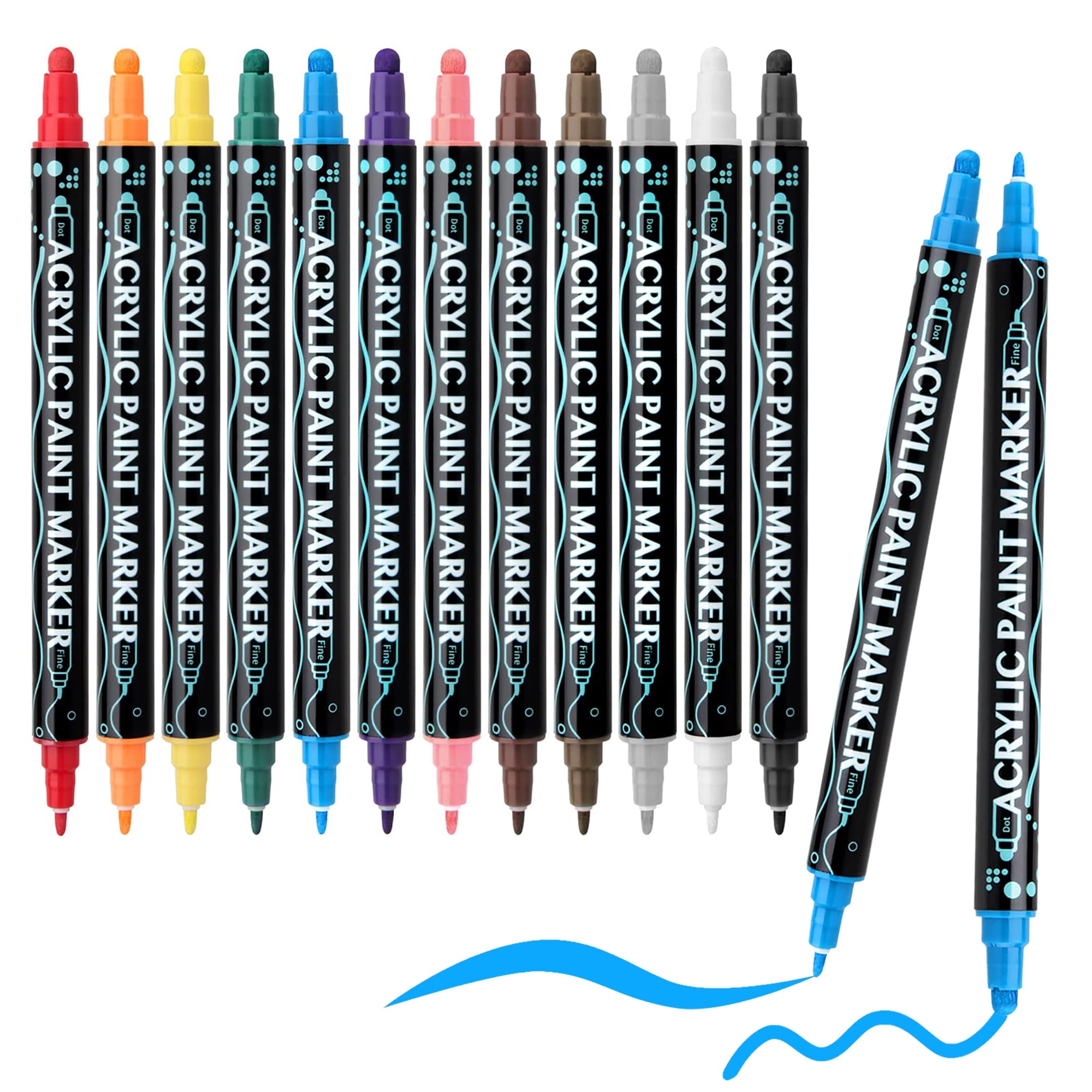 Acrylic Paint Pens, BUSATIA 12 Colors Dual Tip Paint Markers, Acrylic Paint Markers for Rock Painting, Wood, Canvas, Stone, Ceramic Surfaces, DIY Crafts Making Art Supplies-Round Tip and Fine Tip