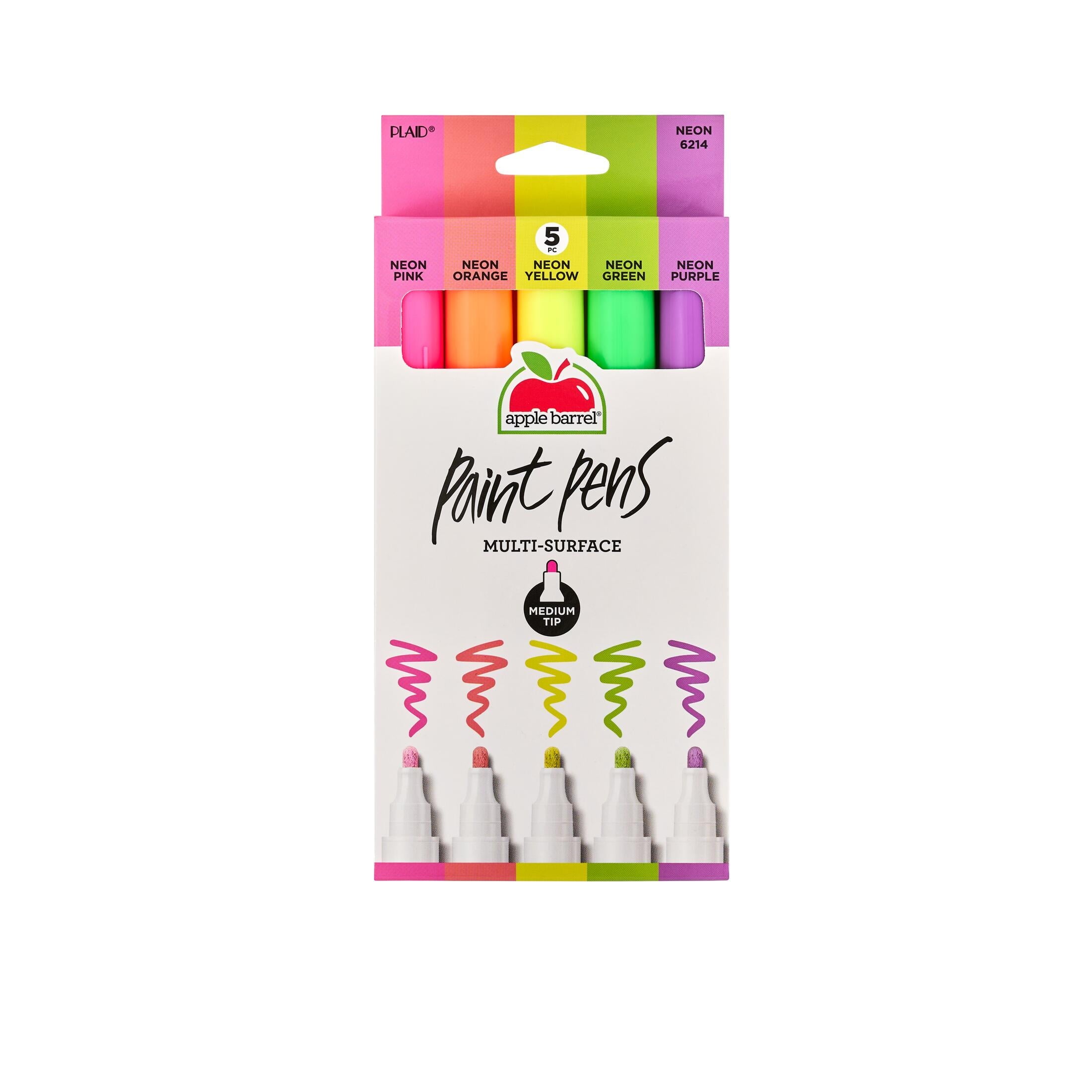 Apple Barrel Multi-Surface Medium Tip Paint Pens Set, Neon, 5 pc