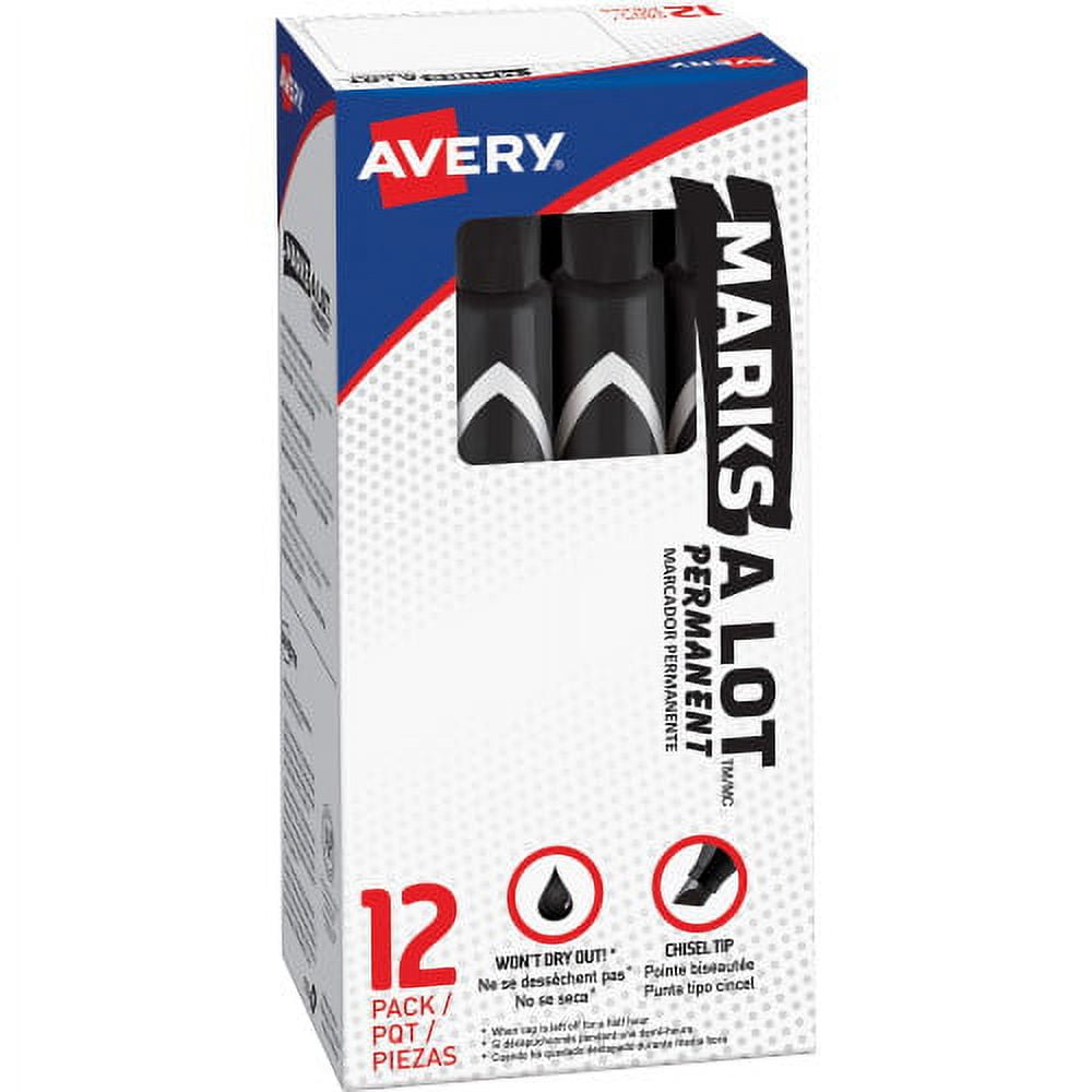 Avery MARKS A LOT Large Desk-Style Permanent Marker, Broad Chisel Tip, Black, Dozen , Each