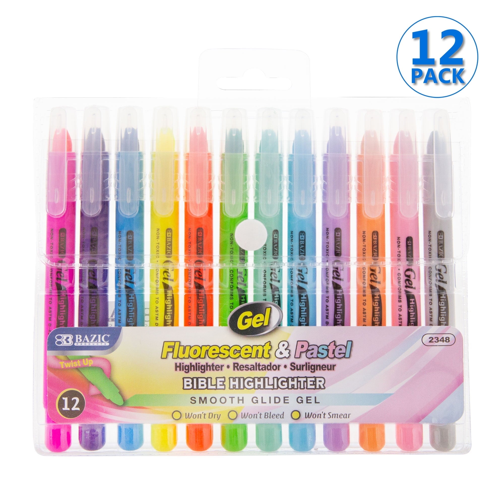 BAZIC Highlighter Gel Pen Bible Highlighter, No Bleed Pastel Highlighting Coloring Pen (5/Pack), 12-Packs