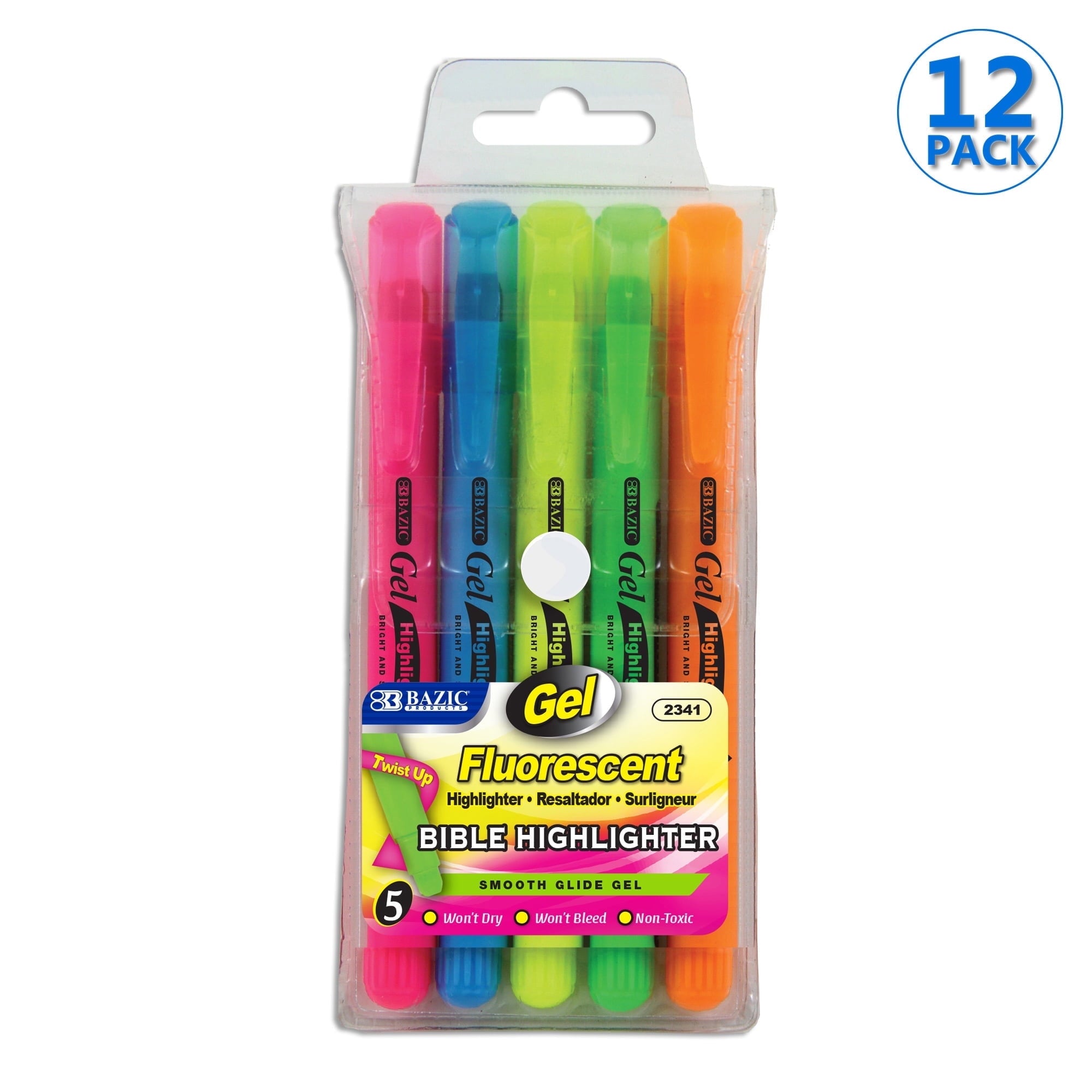 BAZIC Highlighter Gel Pen Neon Bible Highlighters Assorted Color (5/Pack), 1-Pack
