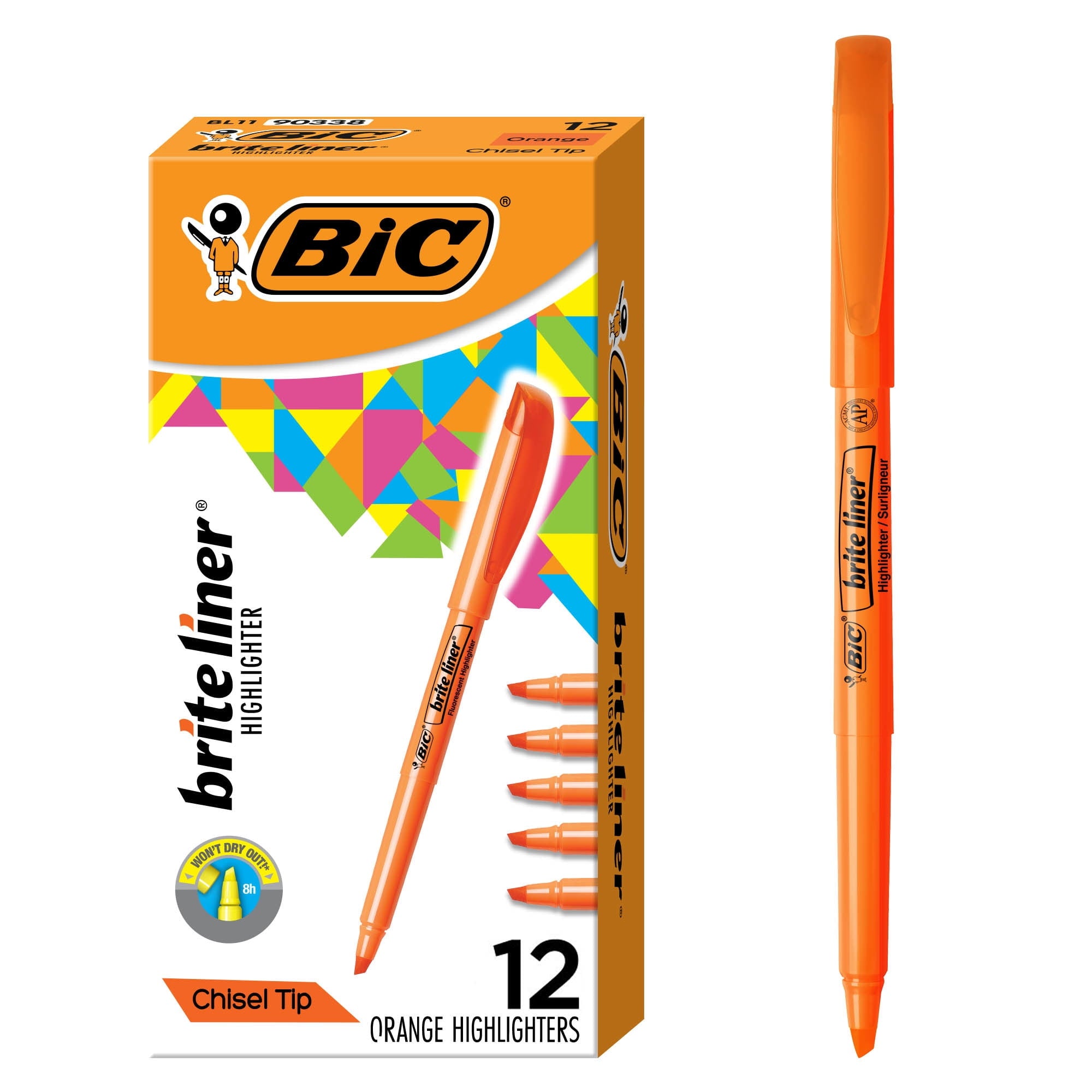 BIC Brite Liner Orange Highlighters, Chisel Tip, 12-Count Pack
