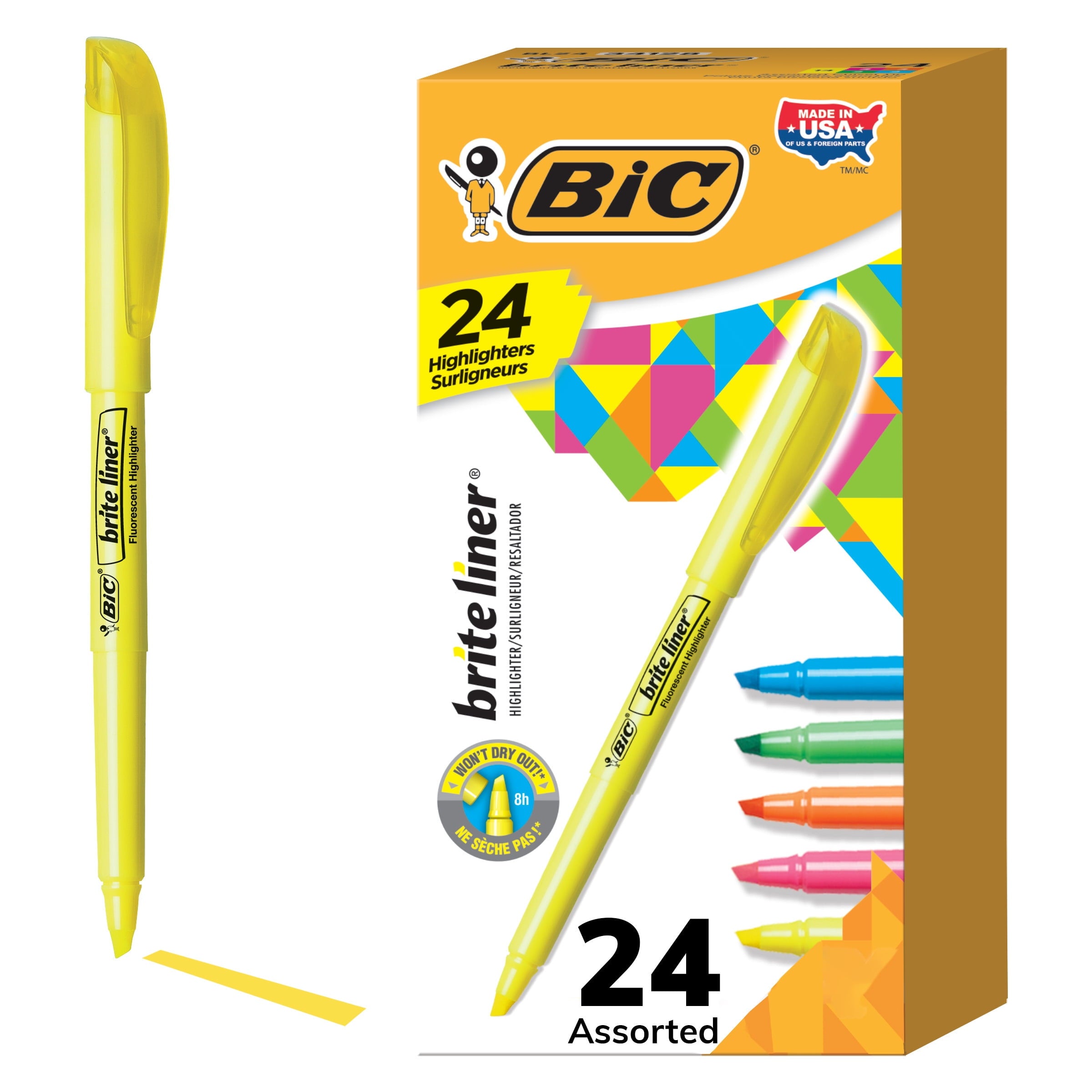 BIC Brite Liner Highlighters, Chisel Tip, 24-Count Pack of Assorted Colors