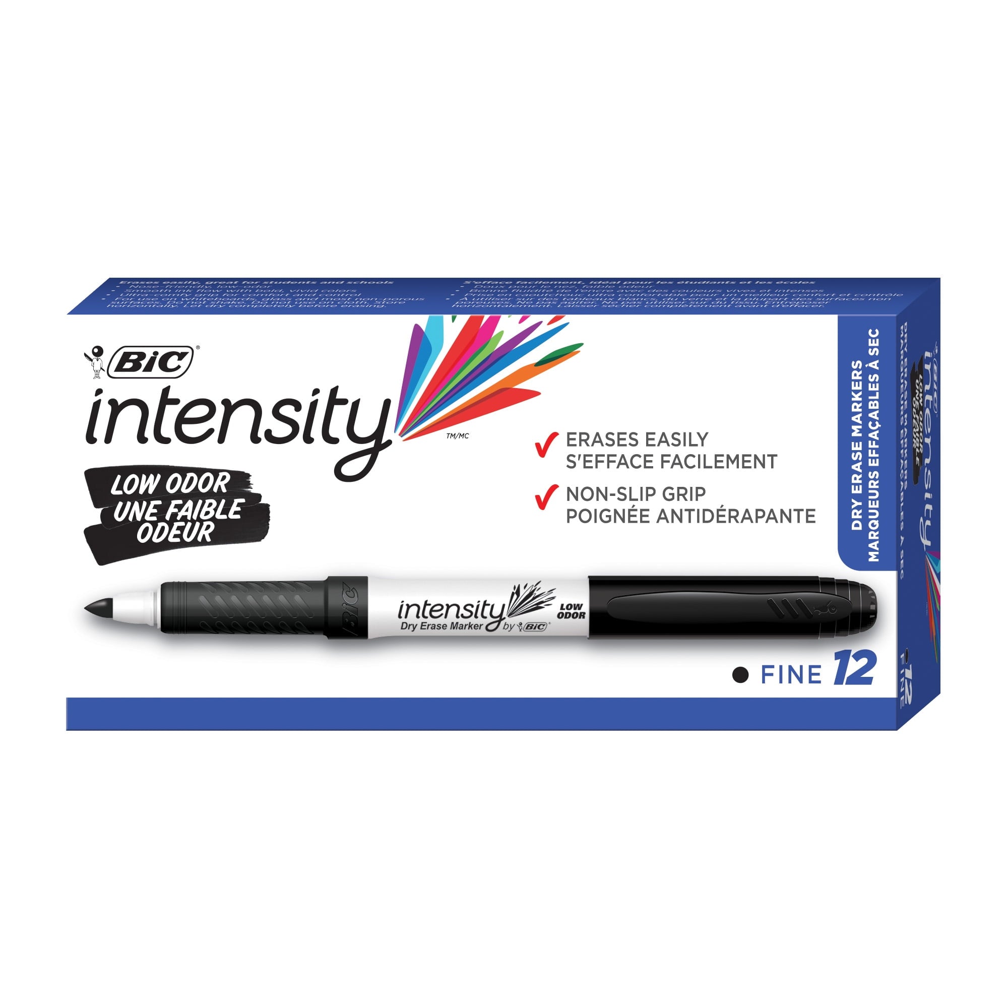 BIC Intensity Black Low Odor Dry Erase Markers, Fine Tip, 12-Count Pack