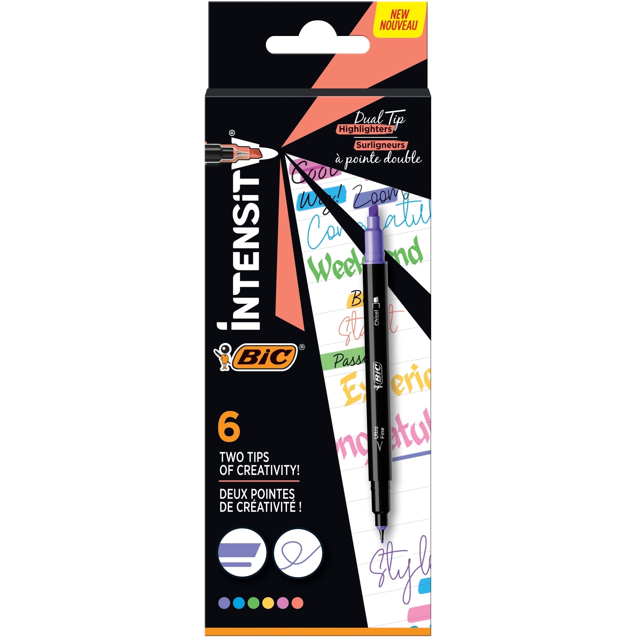 BIC Intensity Dual Tip Highlighter Medium & Broad Point Assorted Ink 6/Pack (HLPDT6-AST)