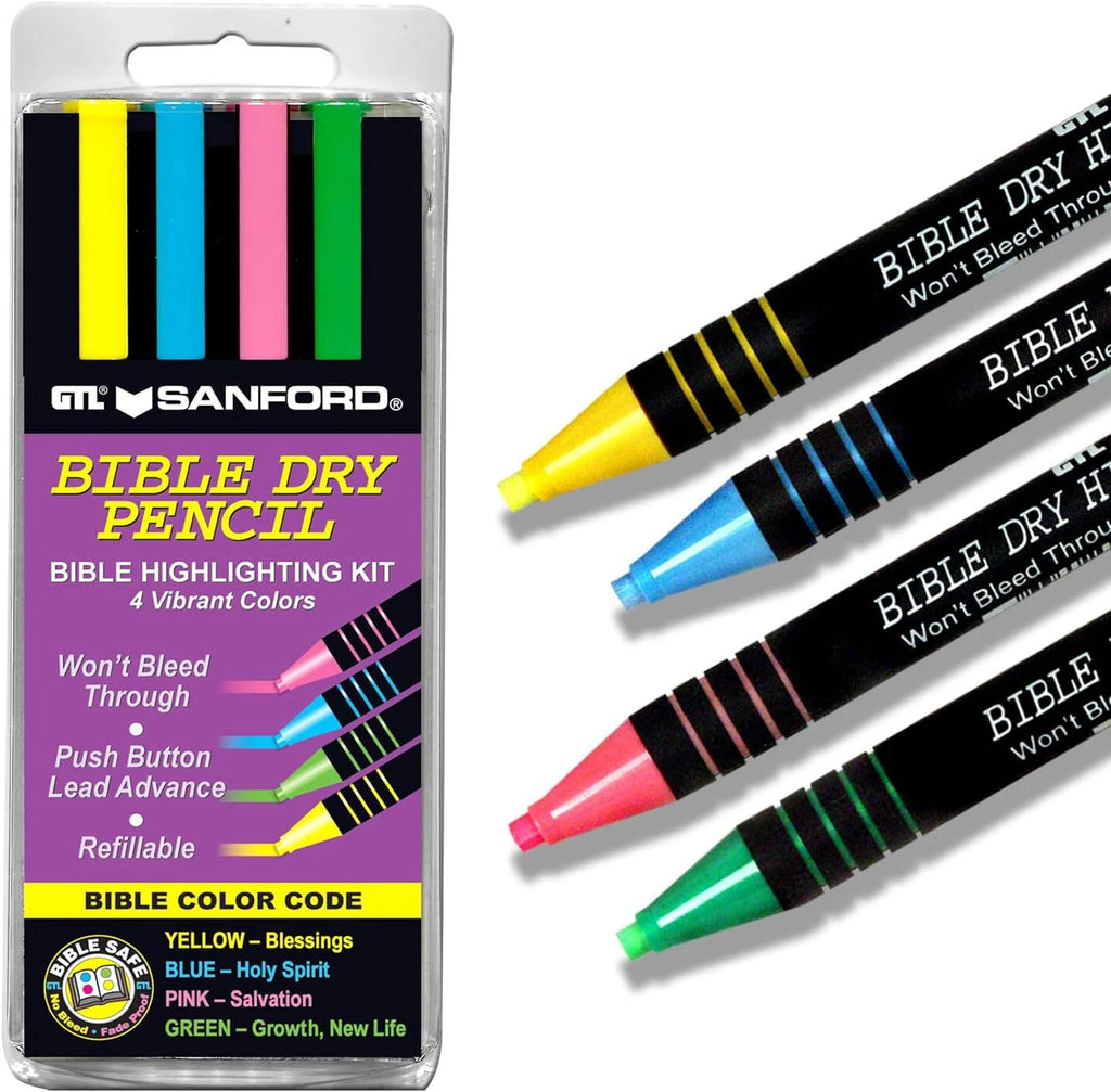 Bible Dry Highlighter Kit Gtl 4 Pens Yellow, Blue, Green, Pink